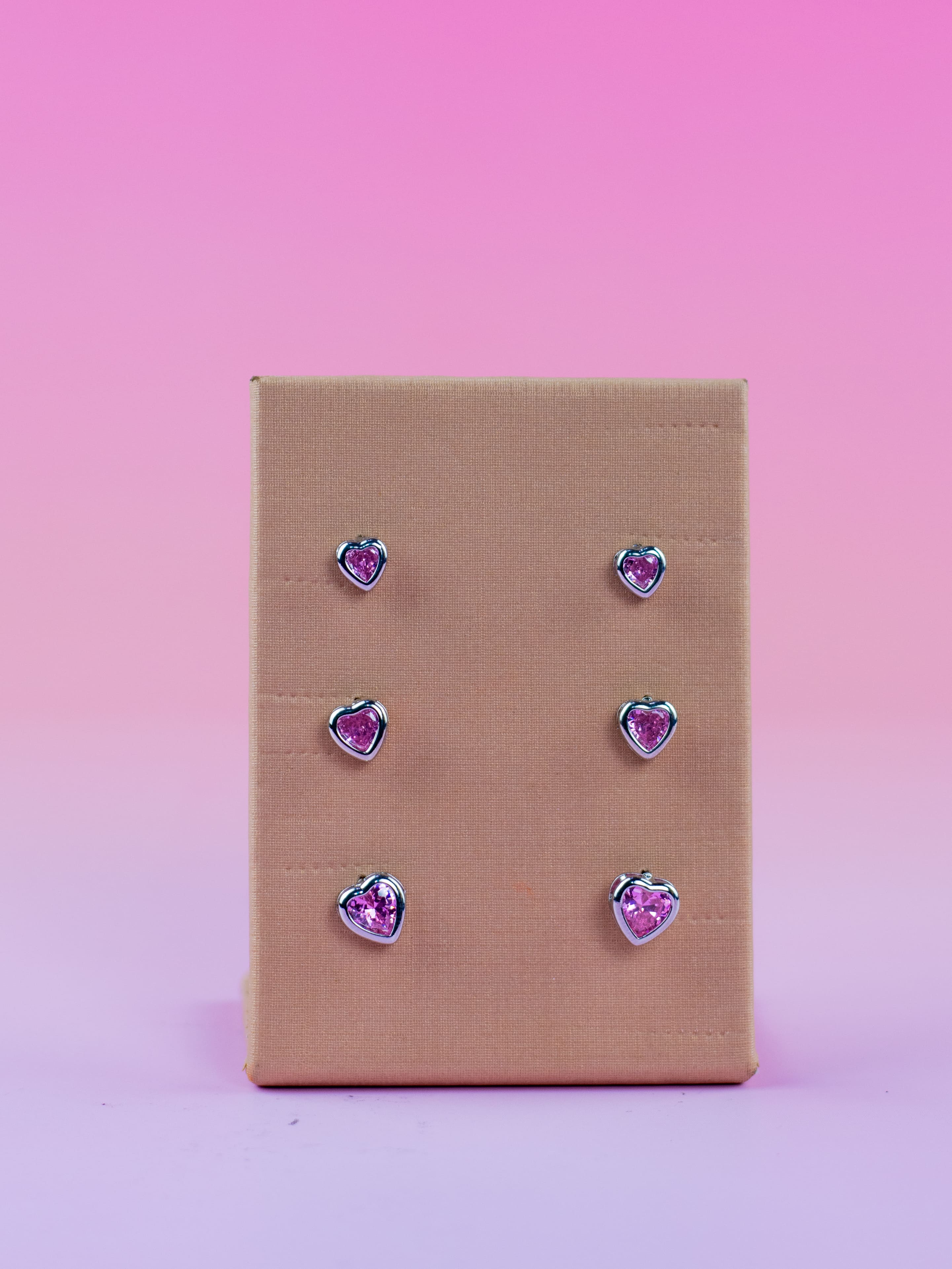 Brinco Trio Prata Colorido Coração com Cristal