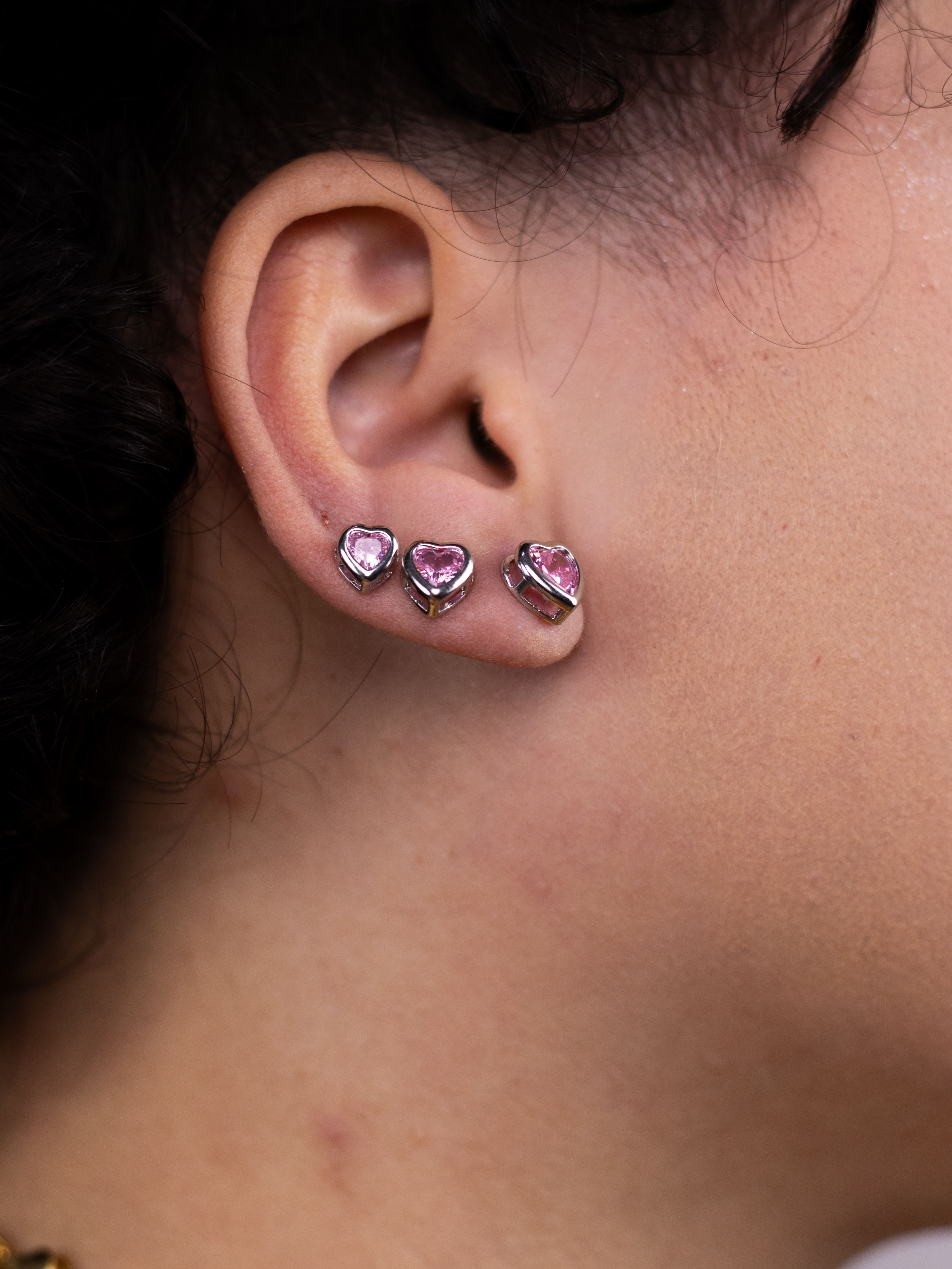 Brinco Trio Prata Colorido Coração com Cristal