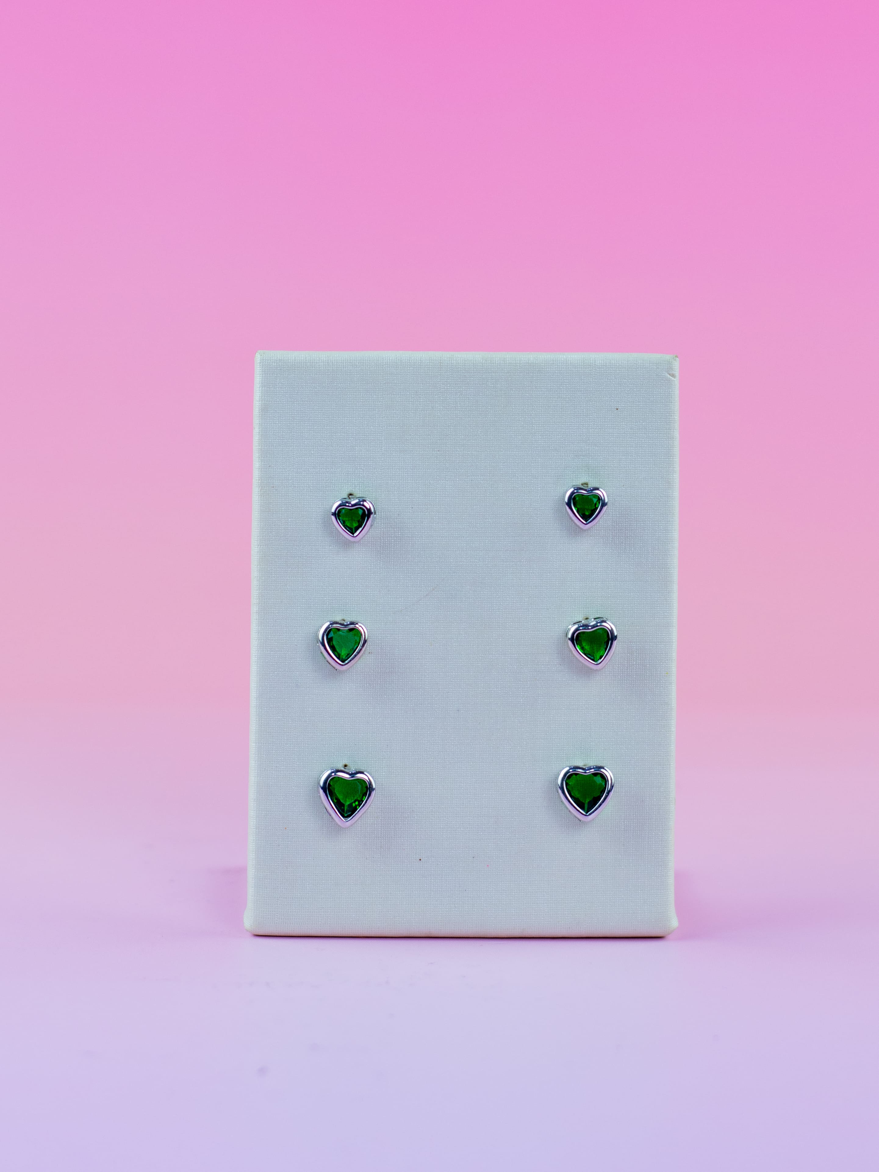 Brinco Trio Prata Colorido Coração com Cristal