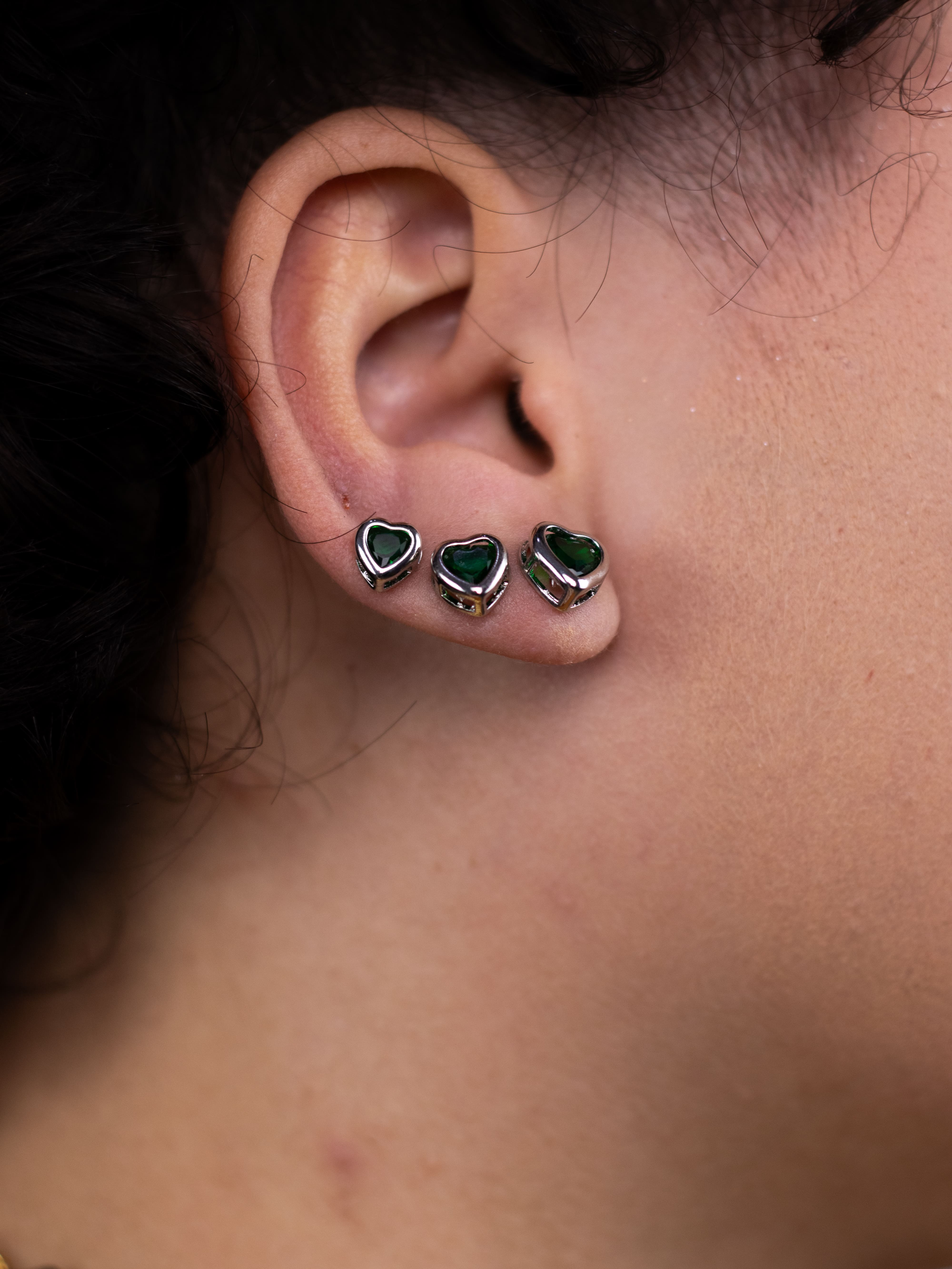 Brinco Trio Prata Colorido Coração com Cristal