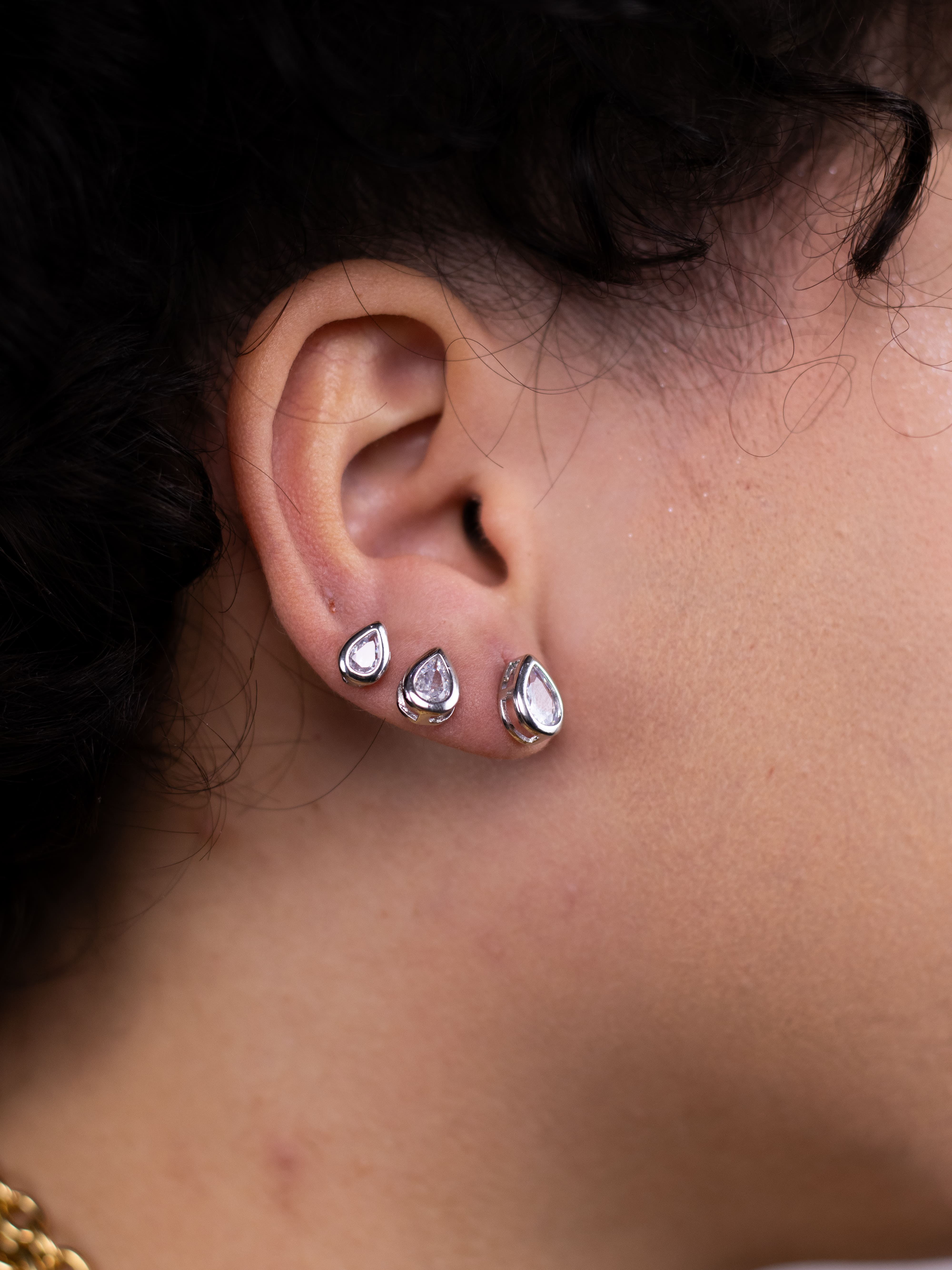 Brinco Trio Prata de Gota com Cristal