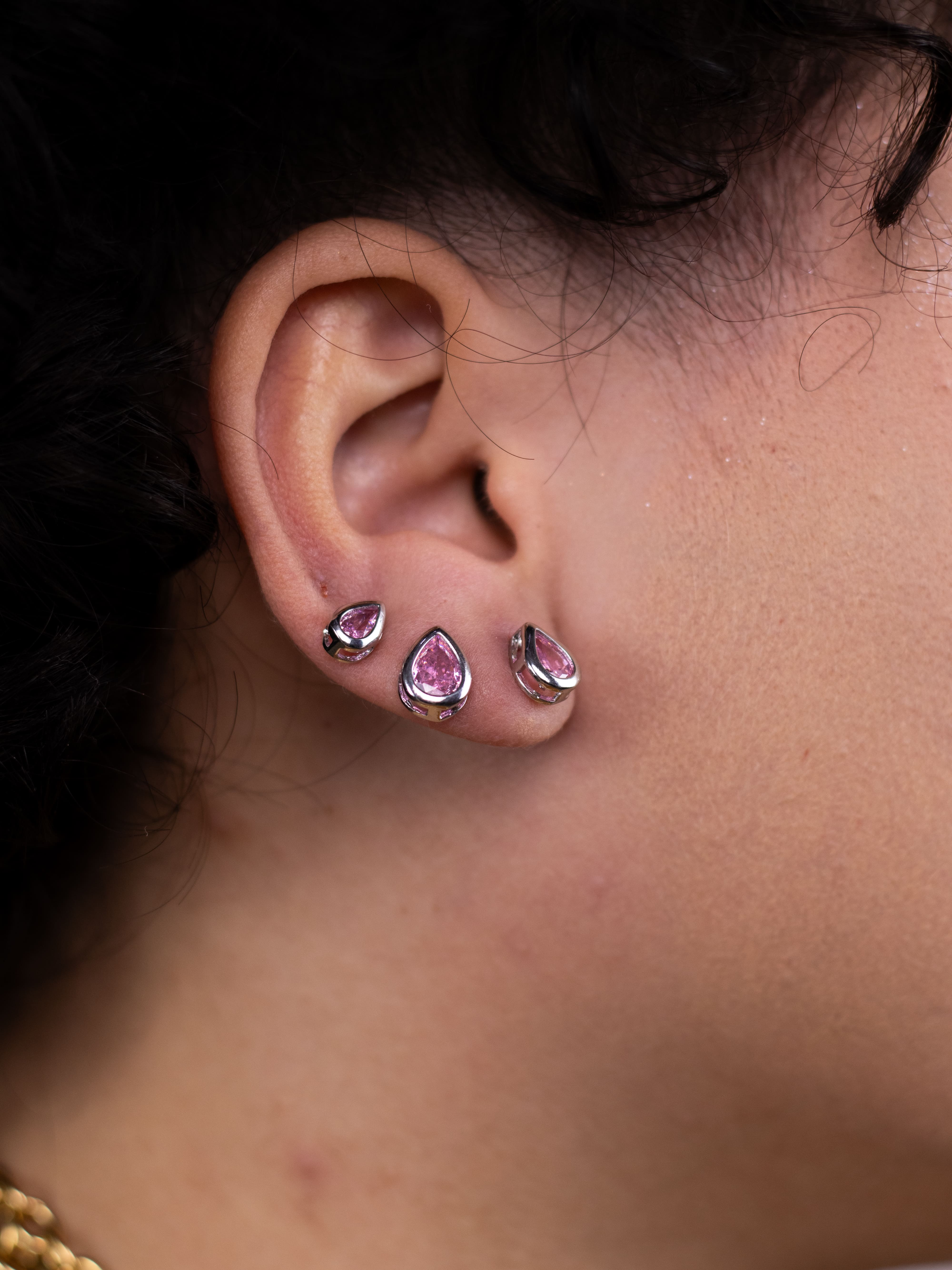 Brinco Trio Prata de Gota com Cristal Colorido