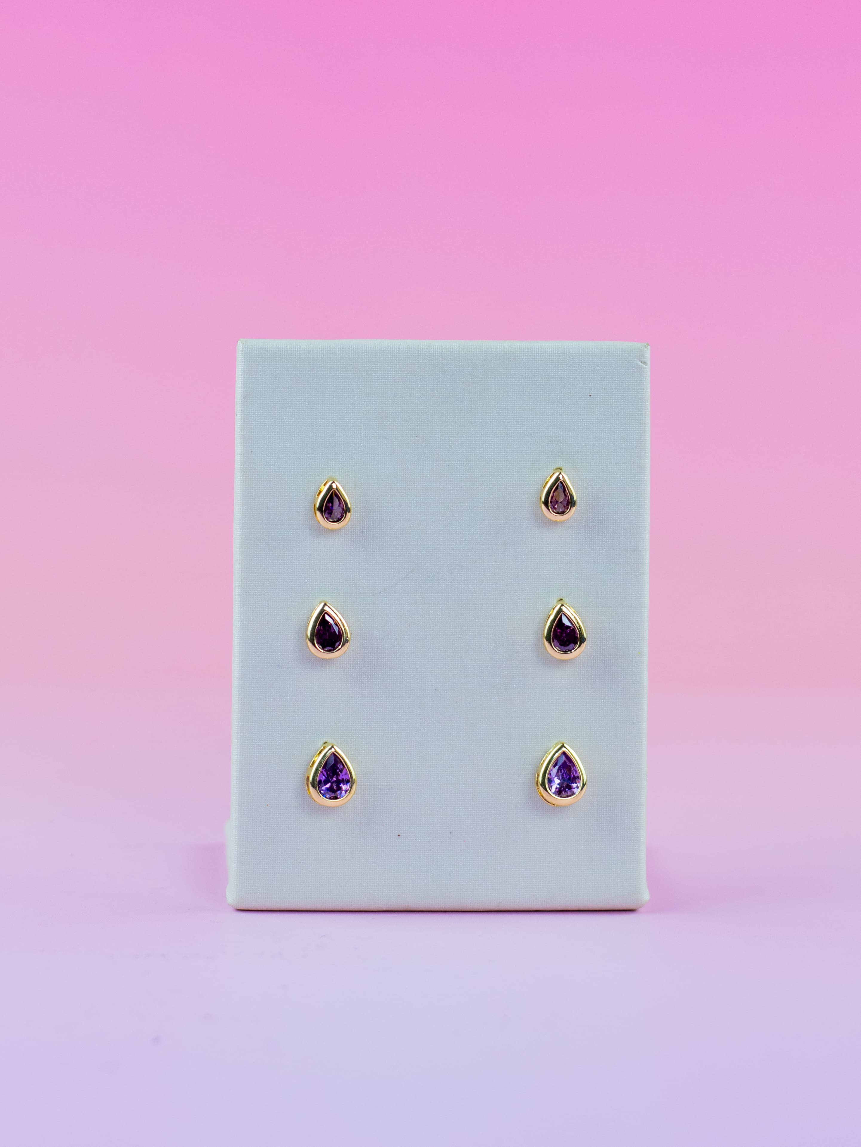 Brinco Trio Dourado de Gota com Cristal Colorido