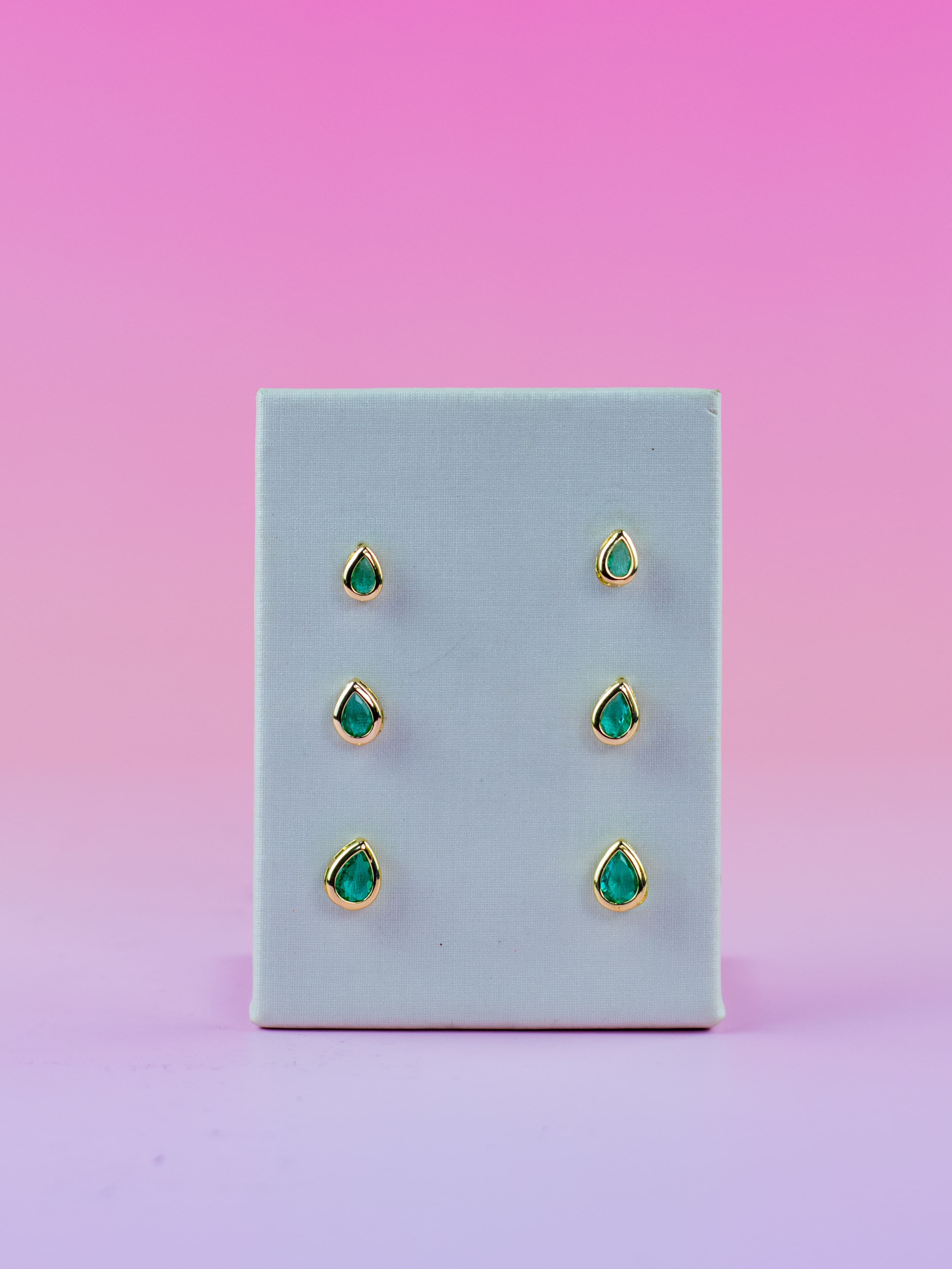 Brinco Trio Dourado de Gota com Cristal Colorido