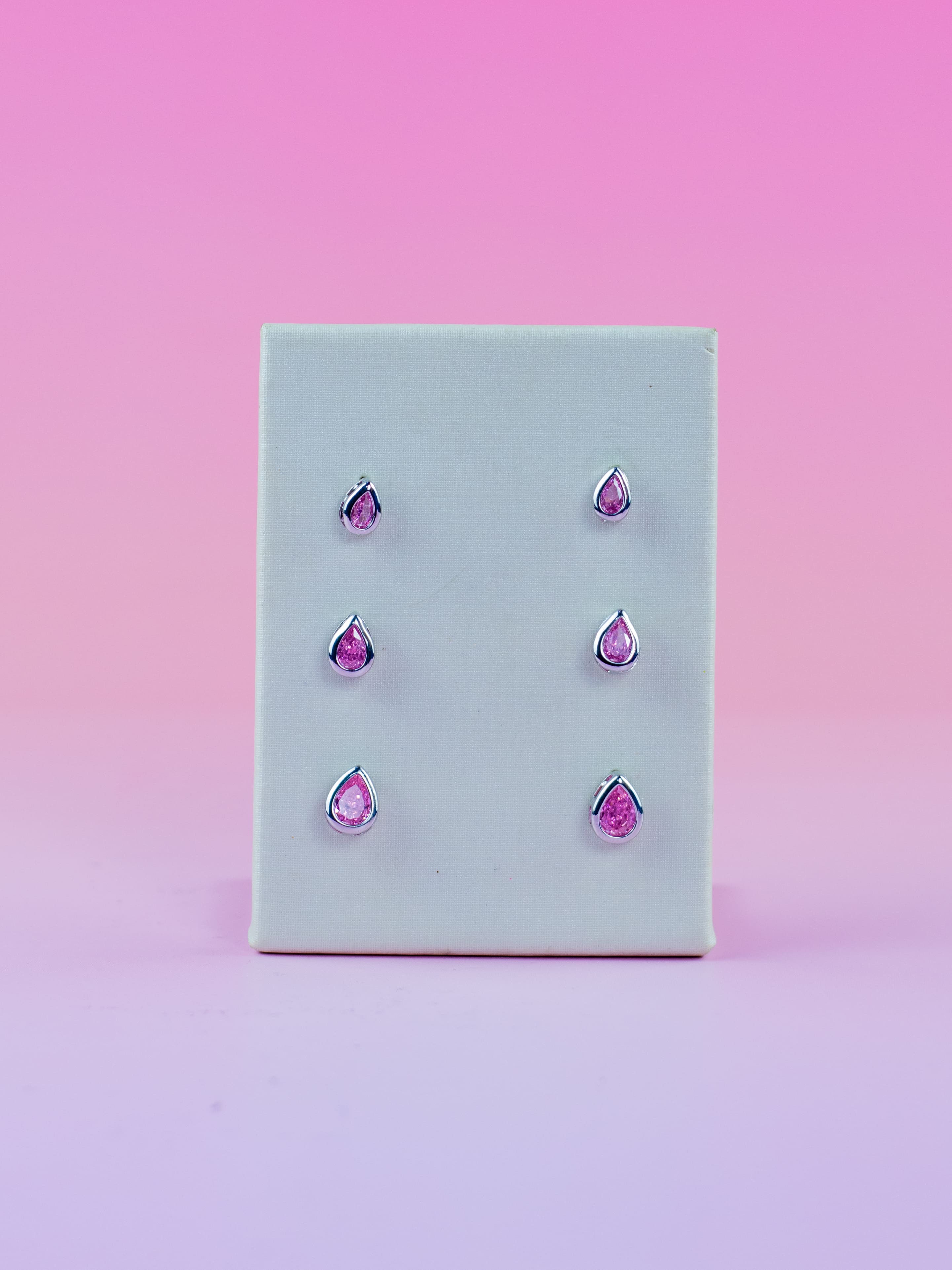 Brinco Trio Prata de Gota com Cristal Colorido