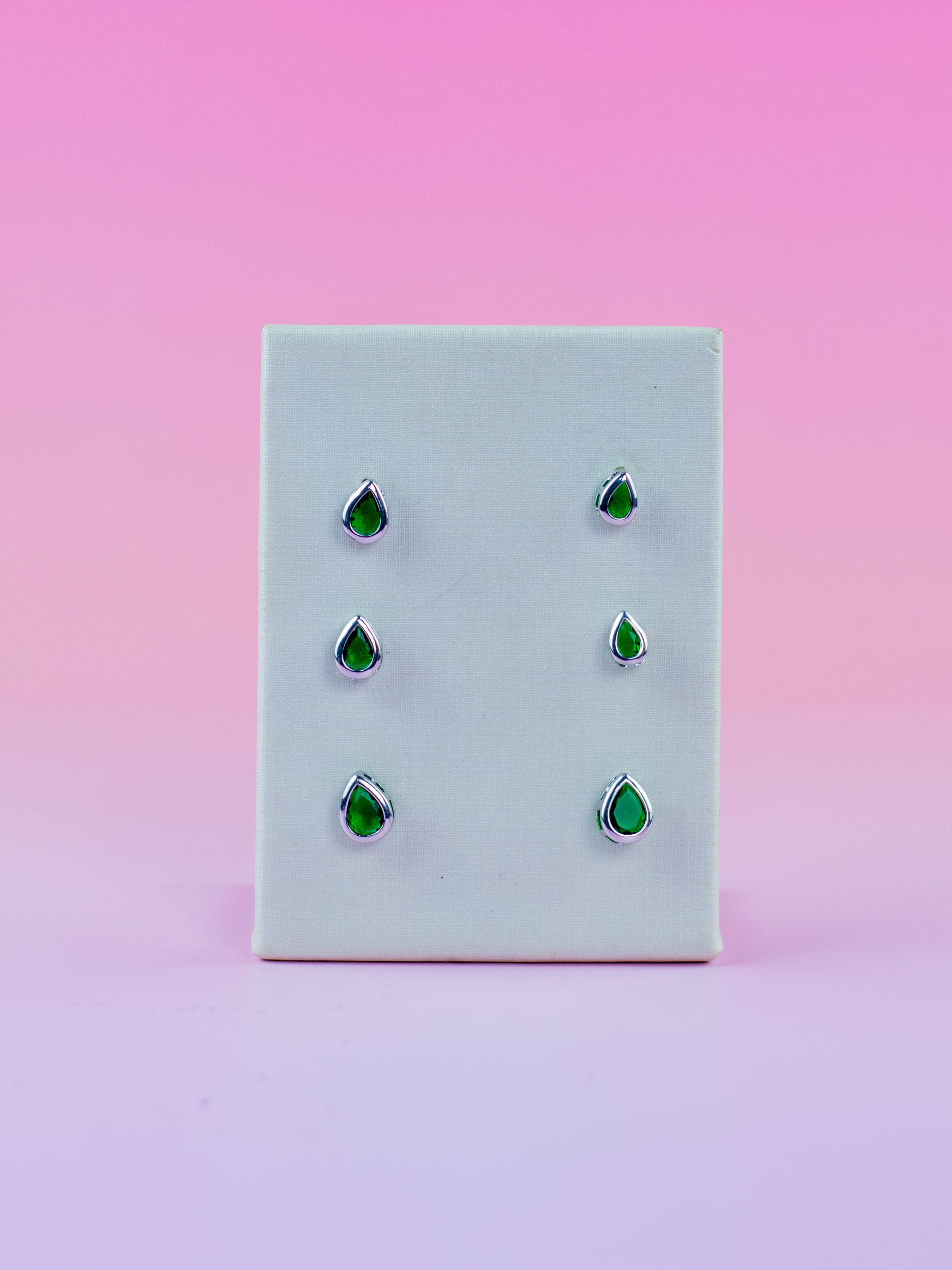 Brinco Trio Prata de Gota com Cristal Colorido