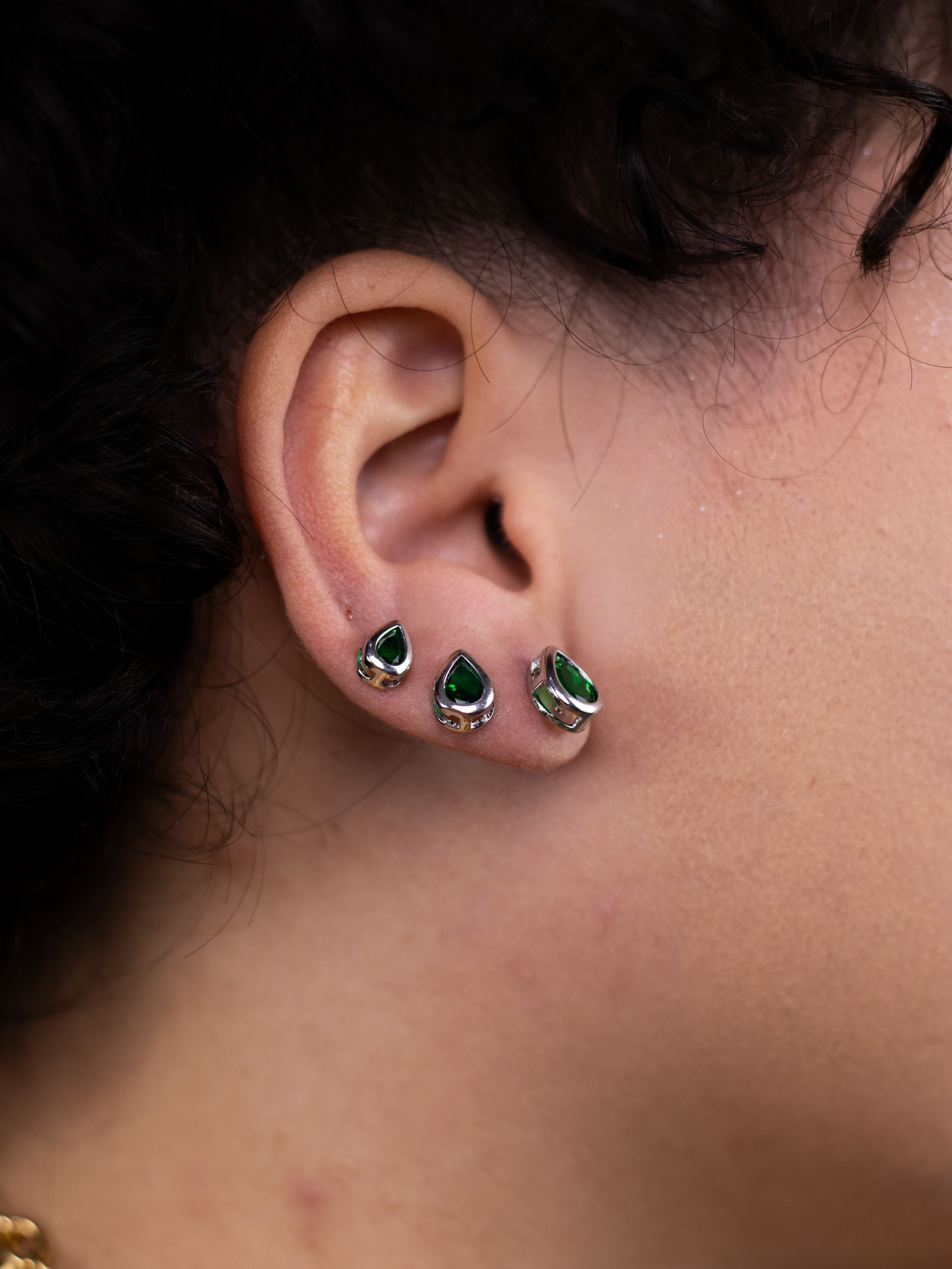 Brinco Trio Prata de Gota com Cristal Colorido