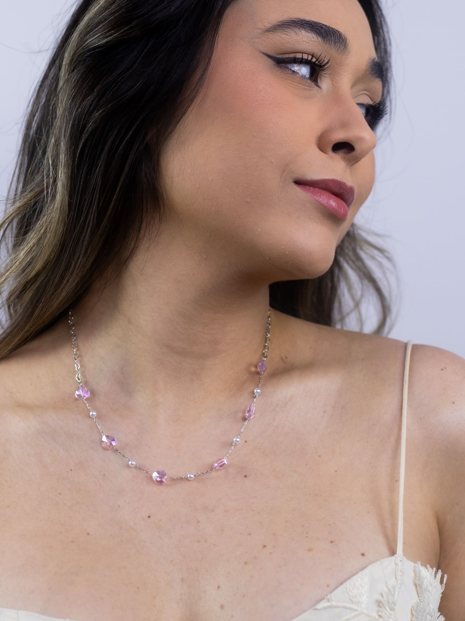 Choker de Cristal com Coração e Pérola