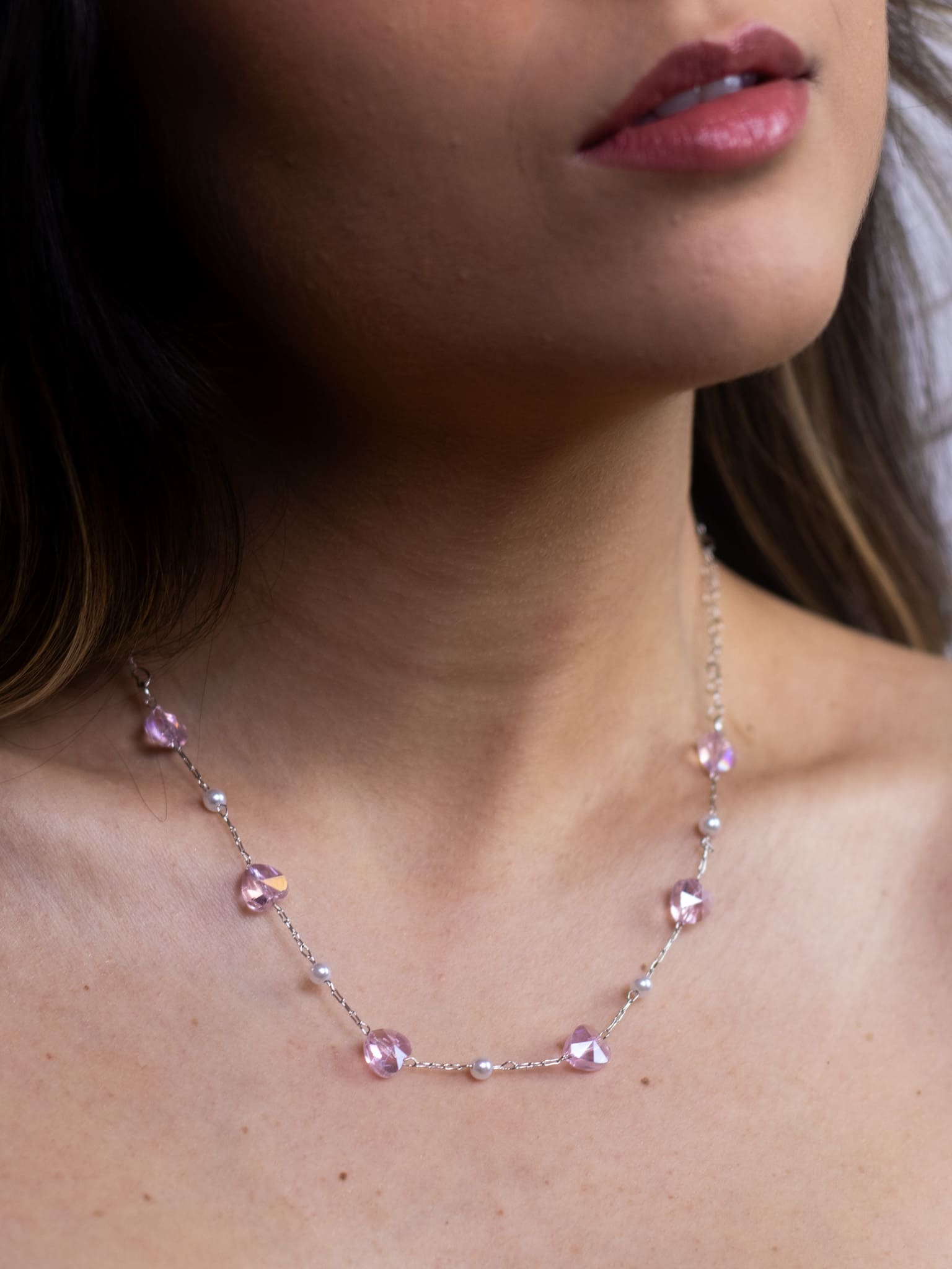Choker de Cristal com Coração e Pérola