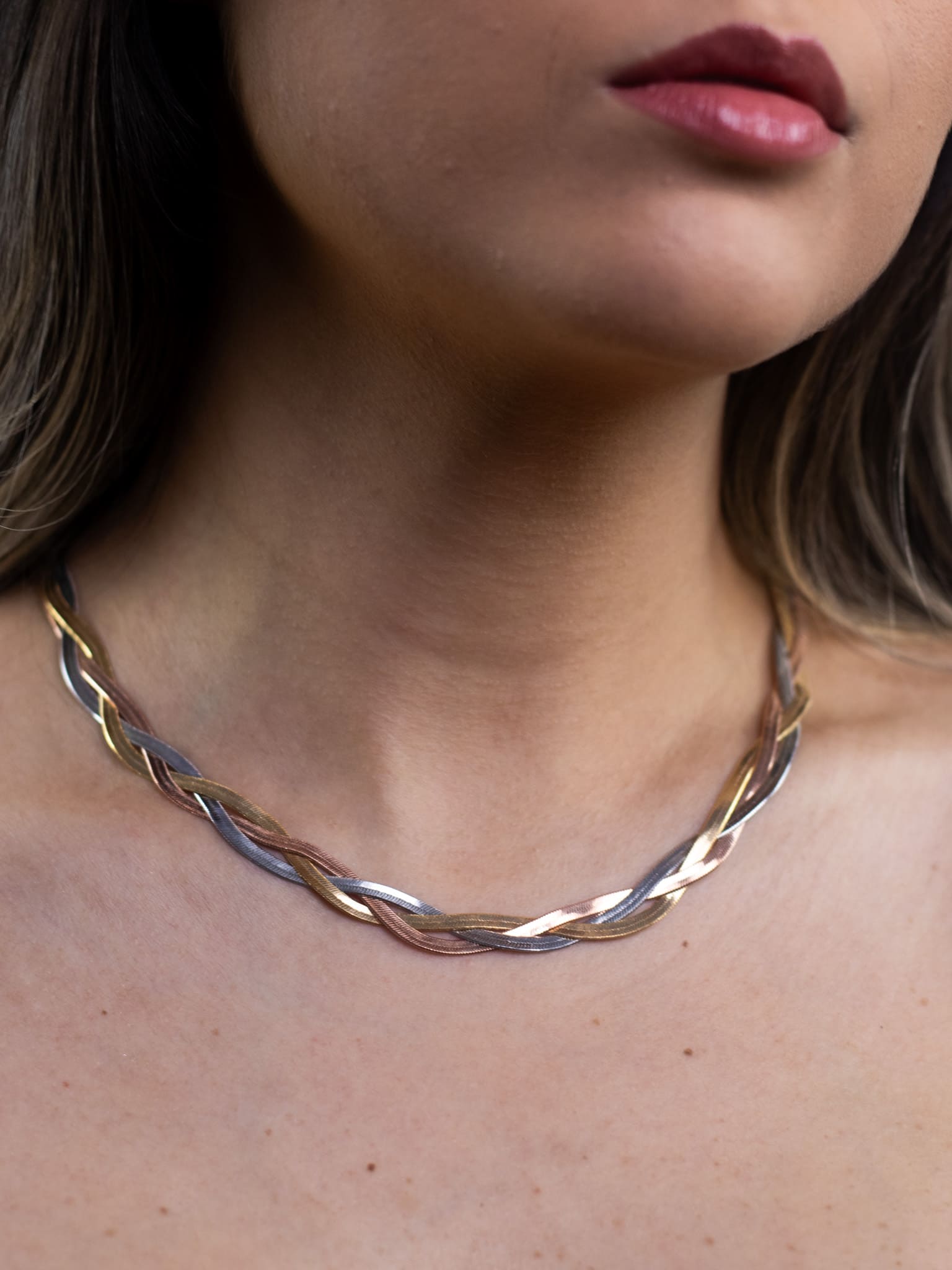 Colar Trançado de Malha Dois Banhos