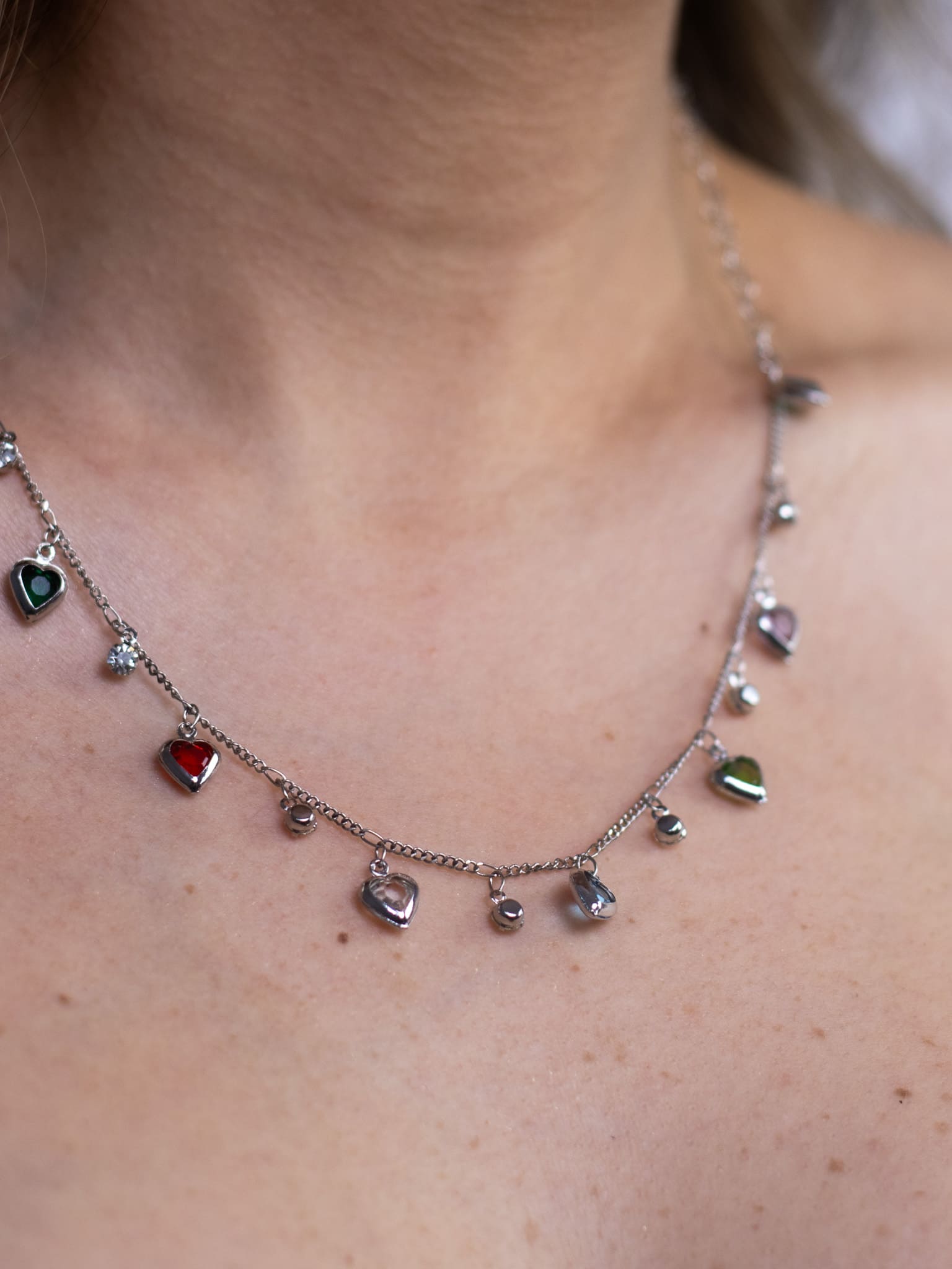 Choker com Pingente de Coração com Cristal Colorido