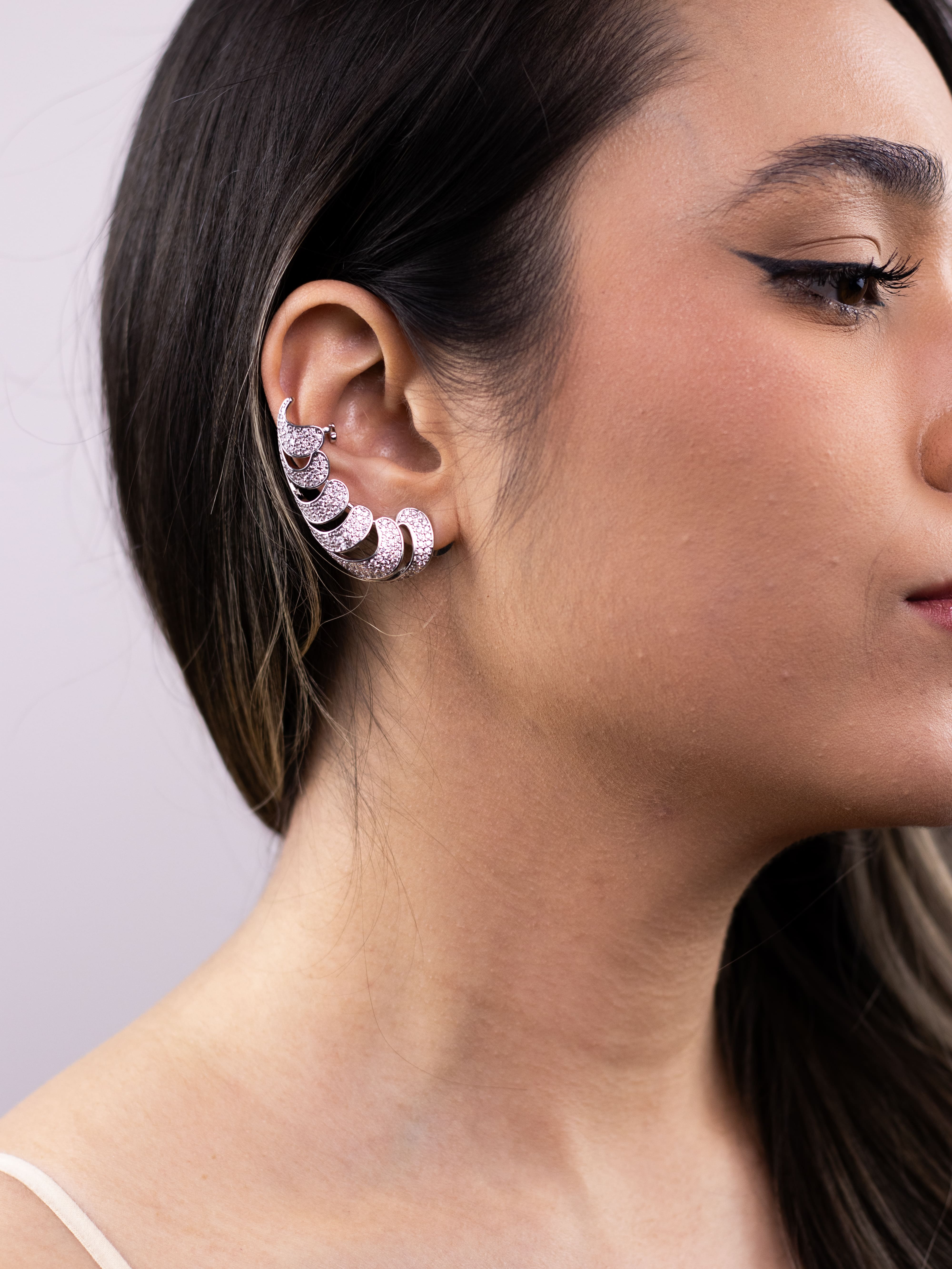 Brinco Earcuff Prata de Zircônia Cravejada