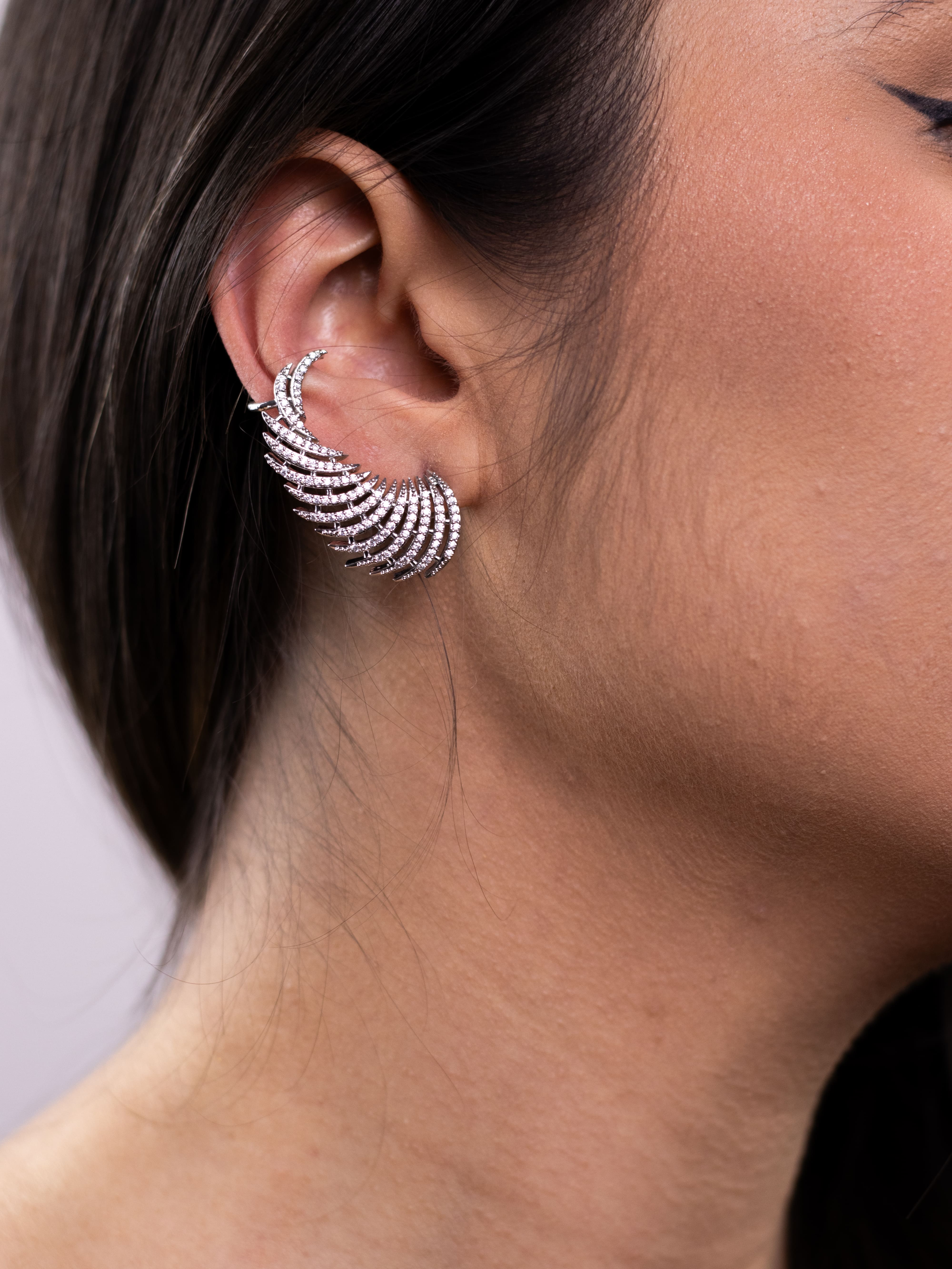 Brinco Earcuff Prata Asa de Zircônia