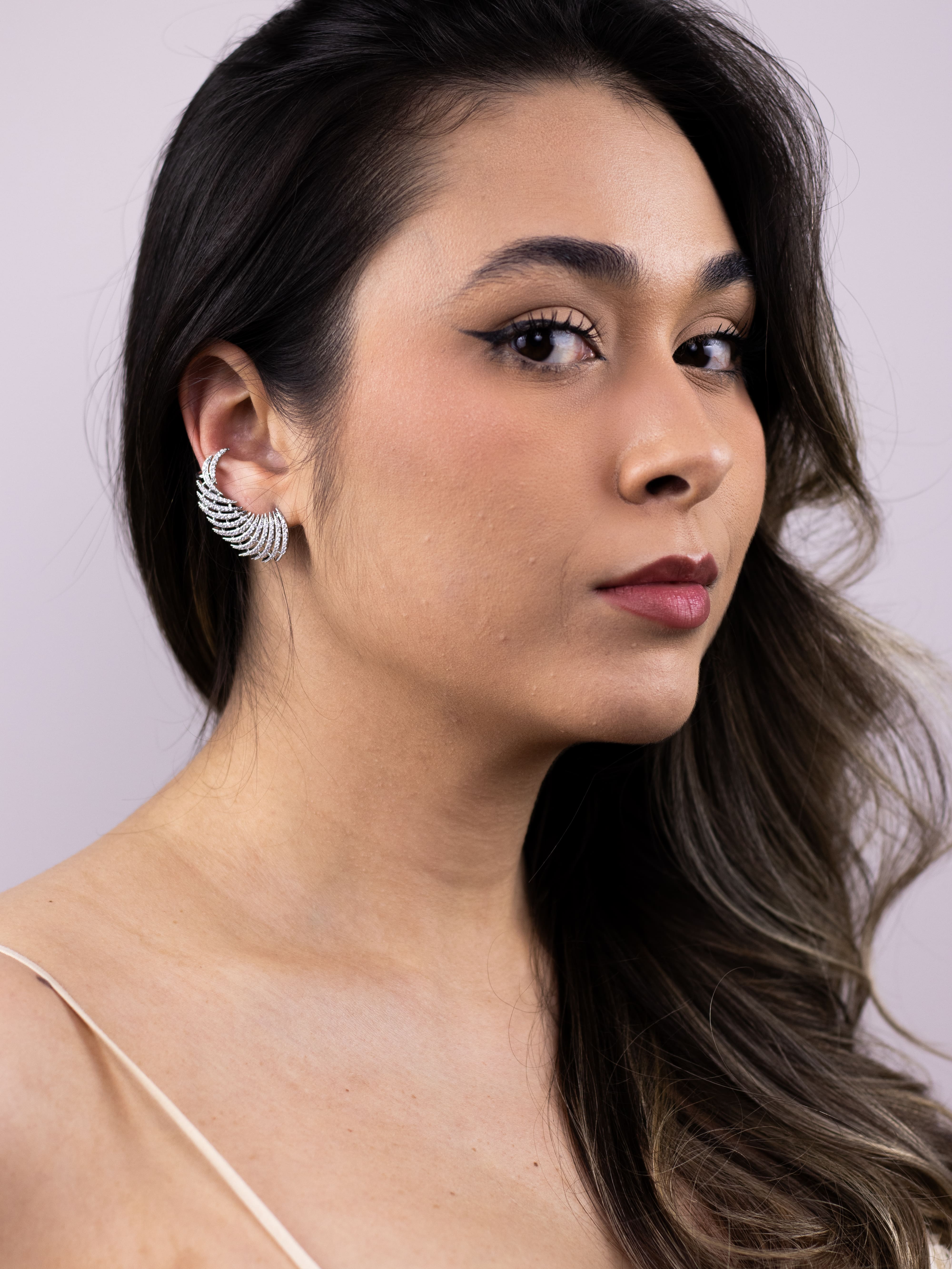 Brinco Earcuff Prata Asa de Zircônia