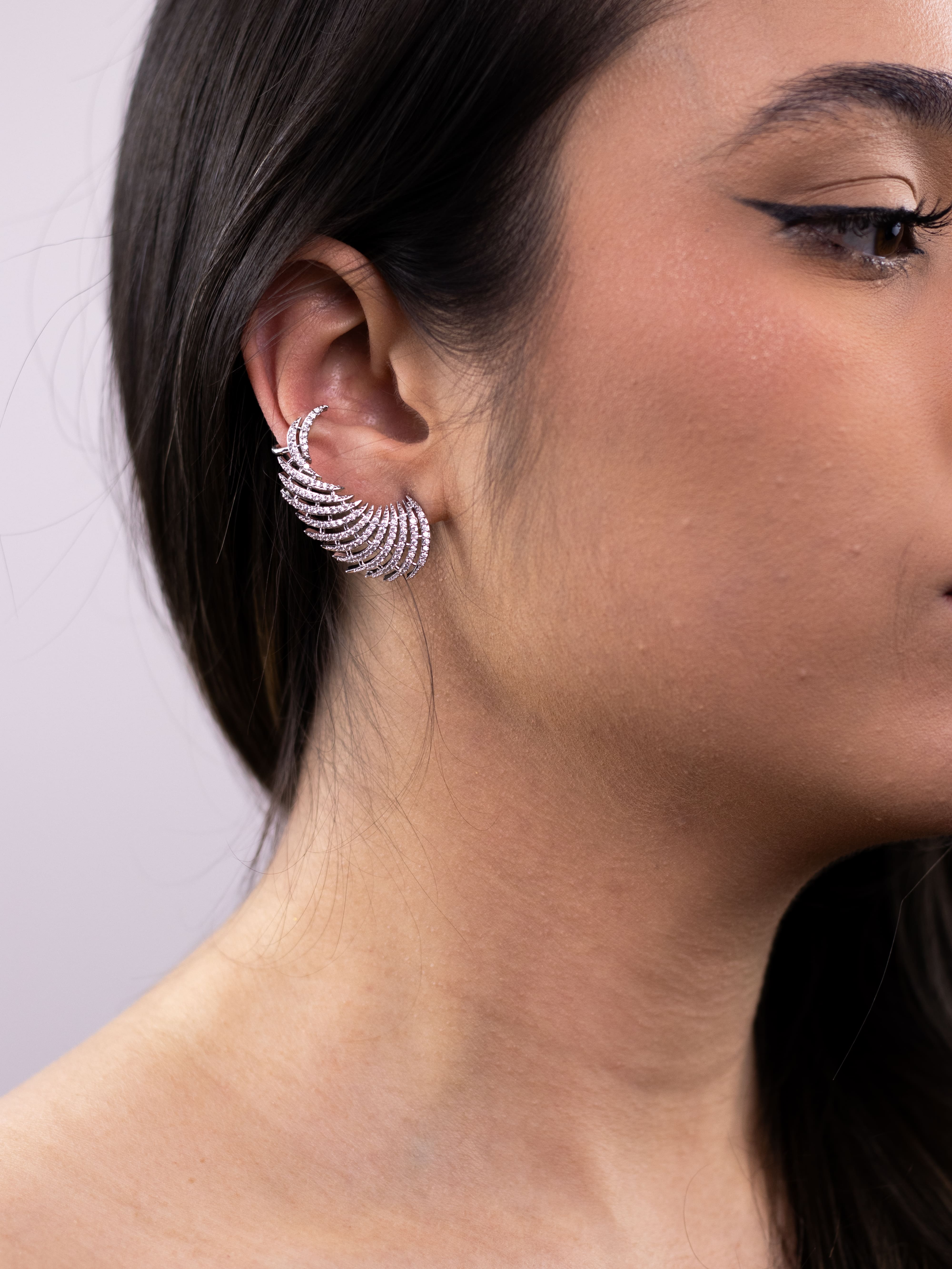 Brinco Earcuff Prata Asa de Zircônia