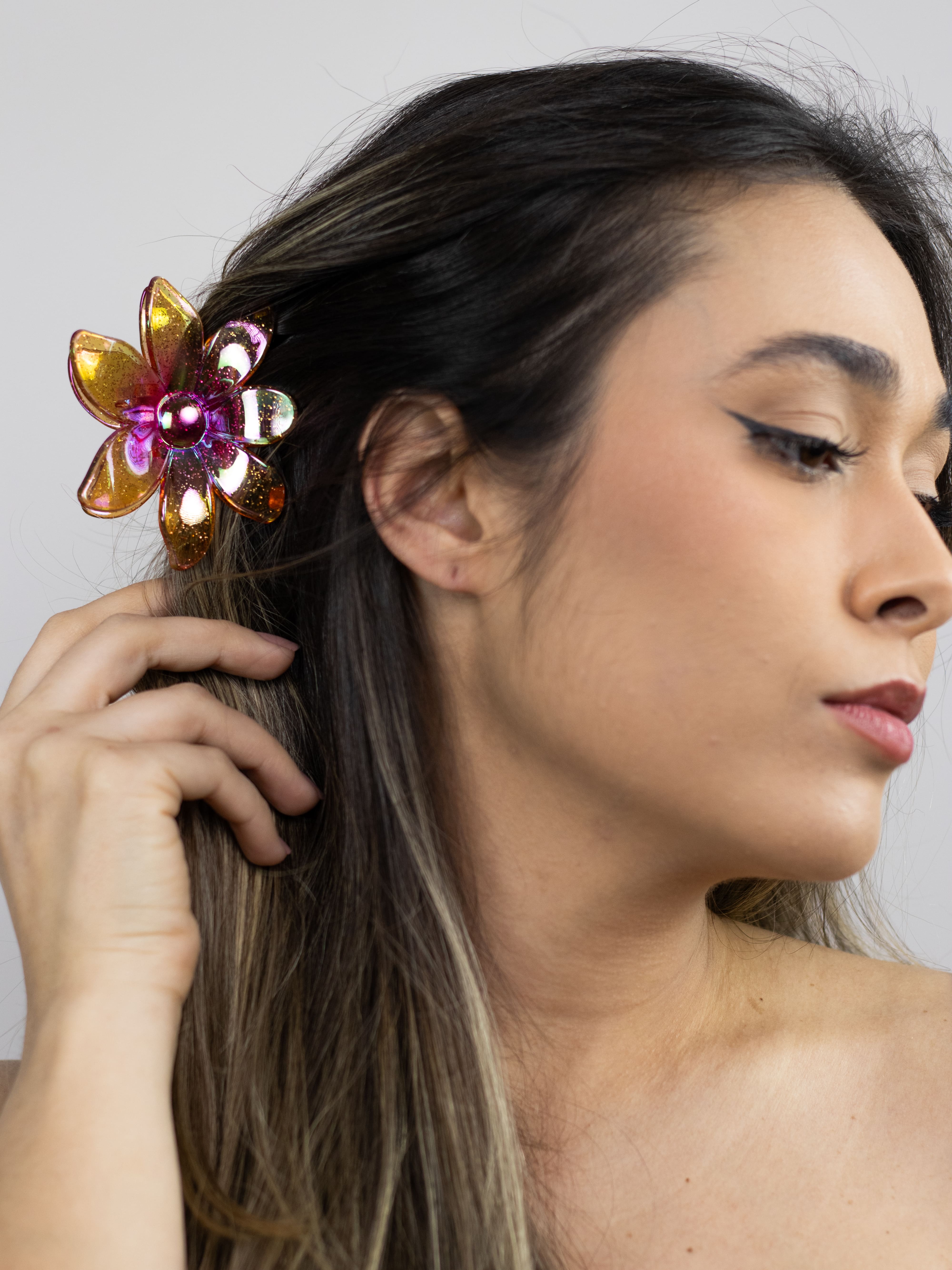 Piranha De flor com Glítter Laranja