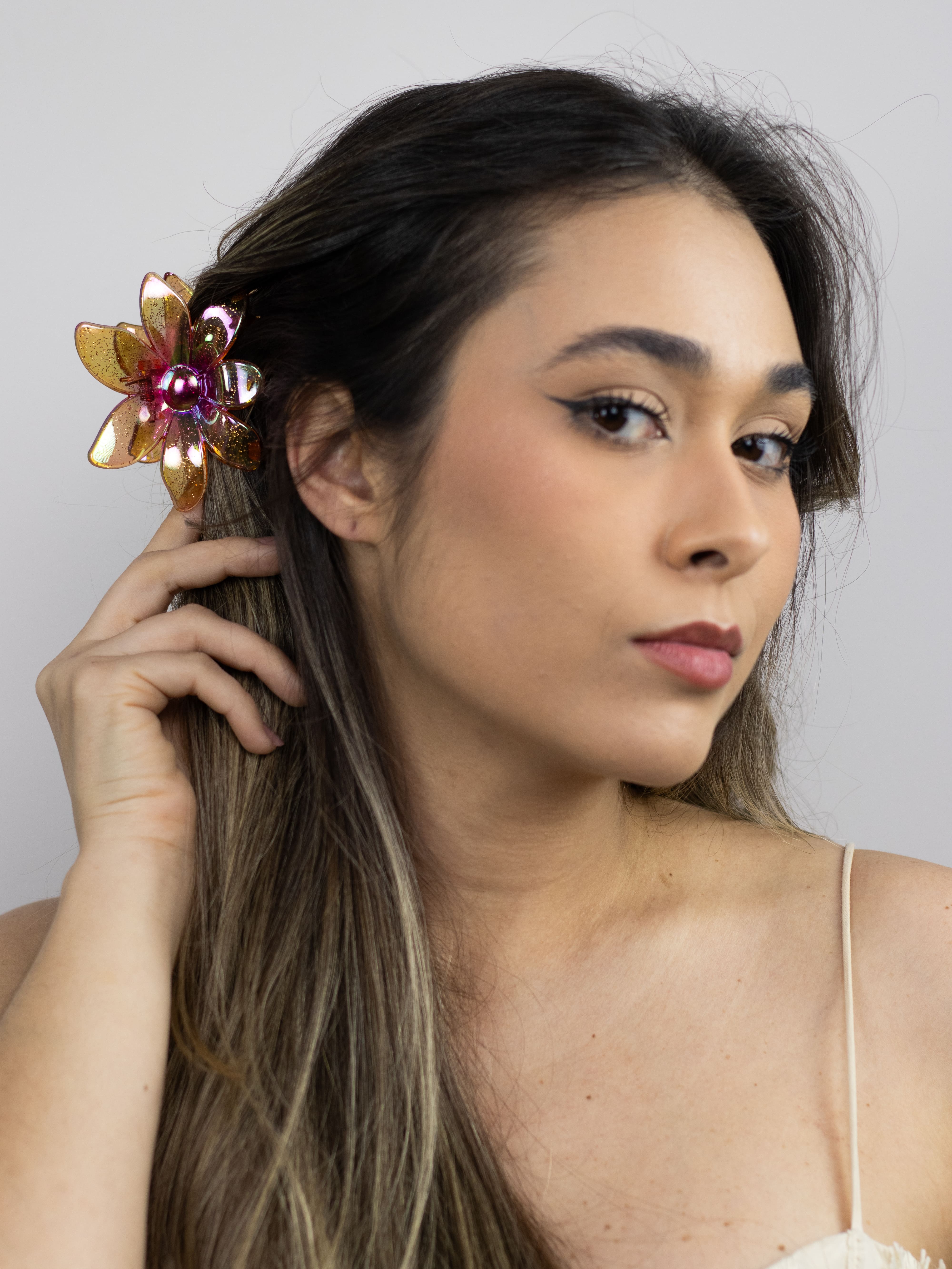 Piranha De flor com Glítter Laranja