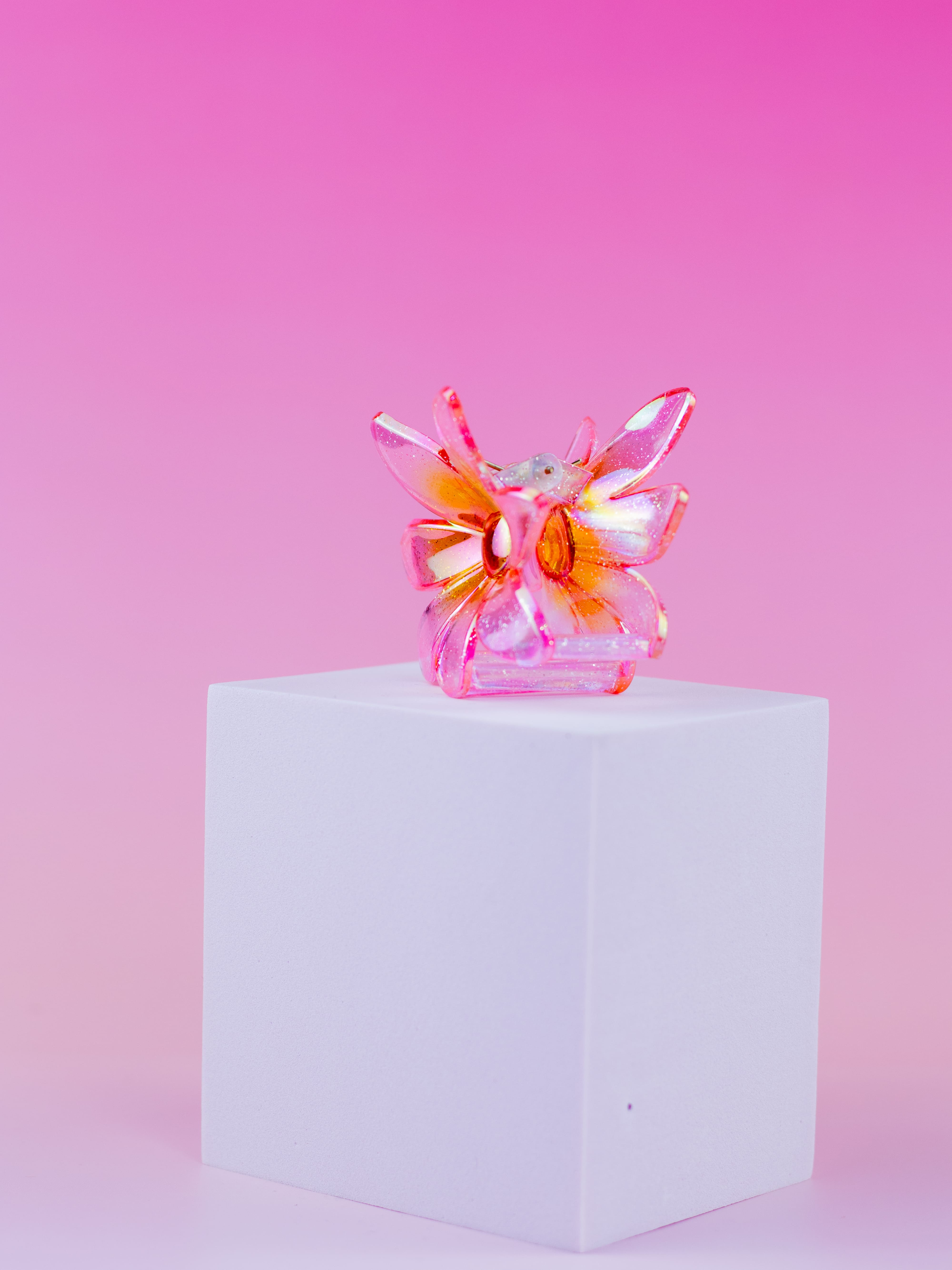 Piranha De flor com Glítter Rosa com Laranja