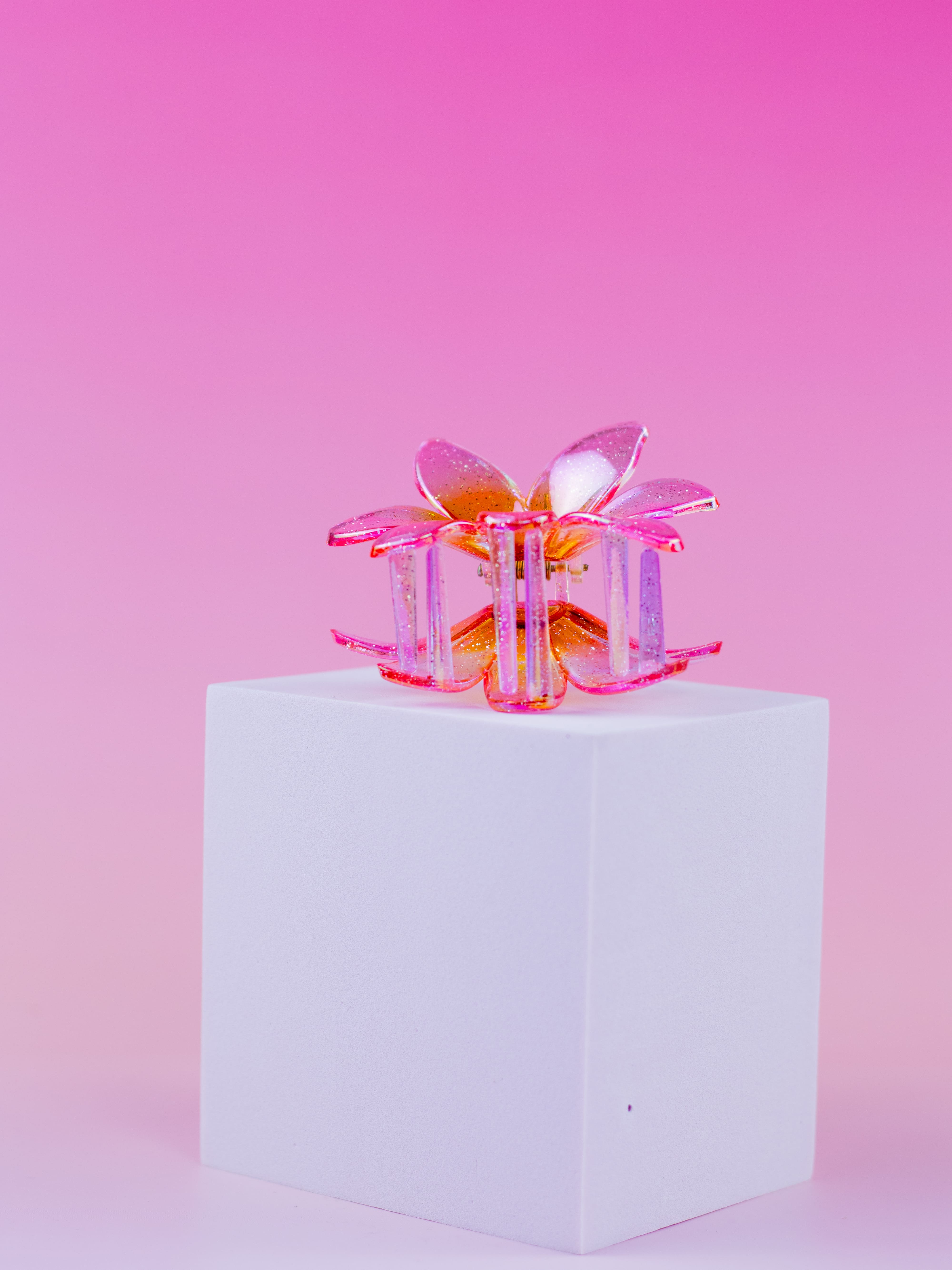 Piranha De flor com Glítter Rosa com Laranja