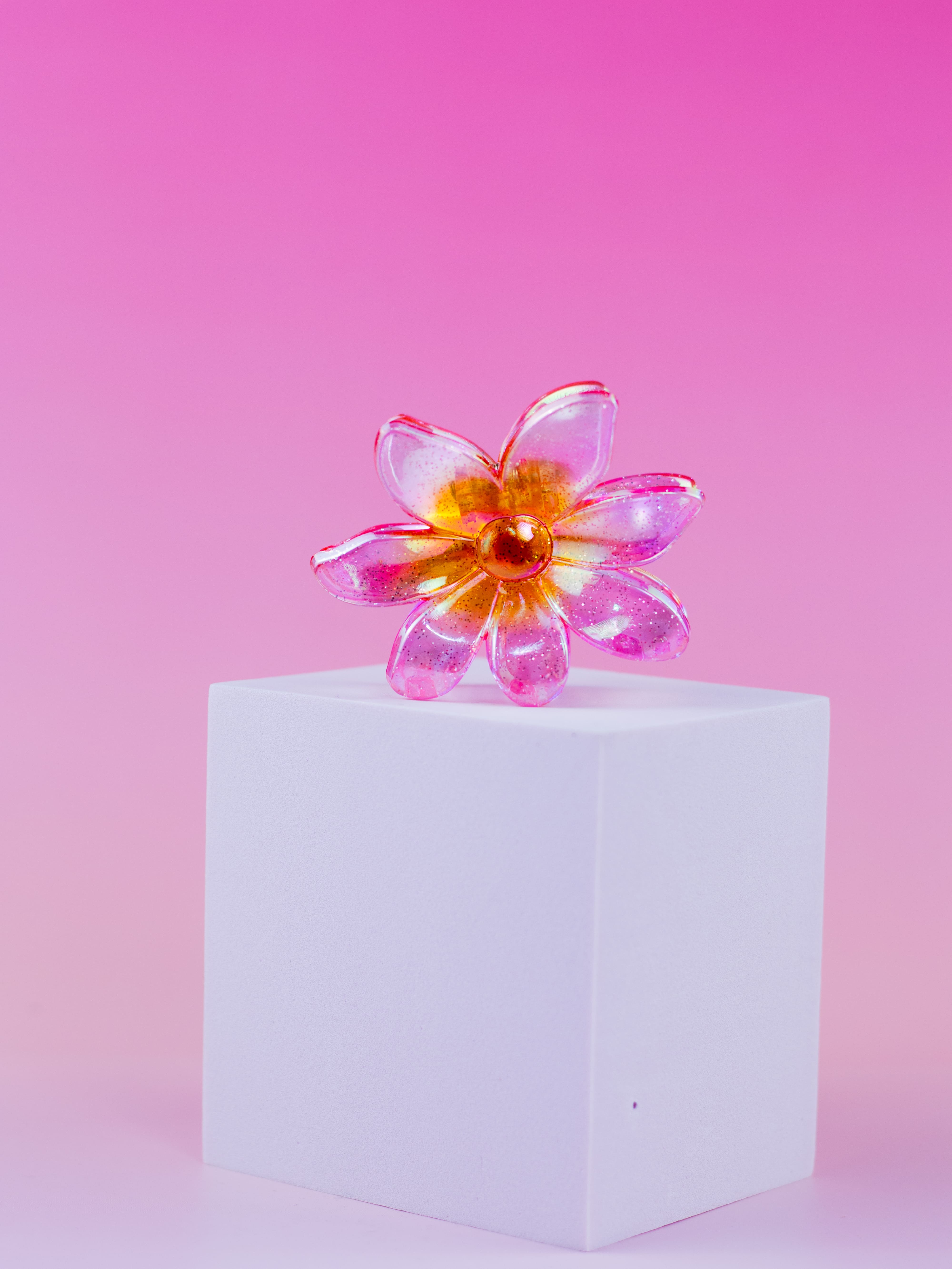 Piranha De flor com Glítter Rosa com Laranja