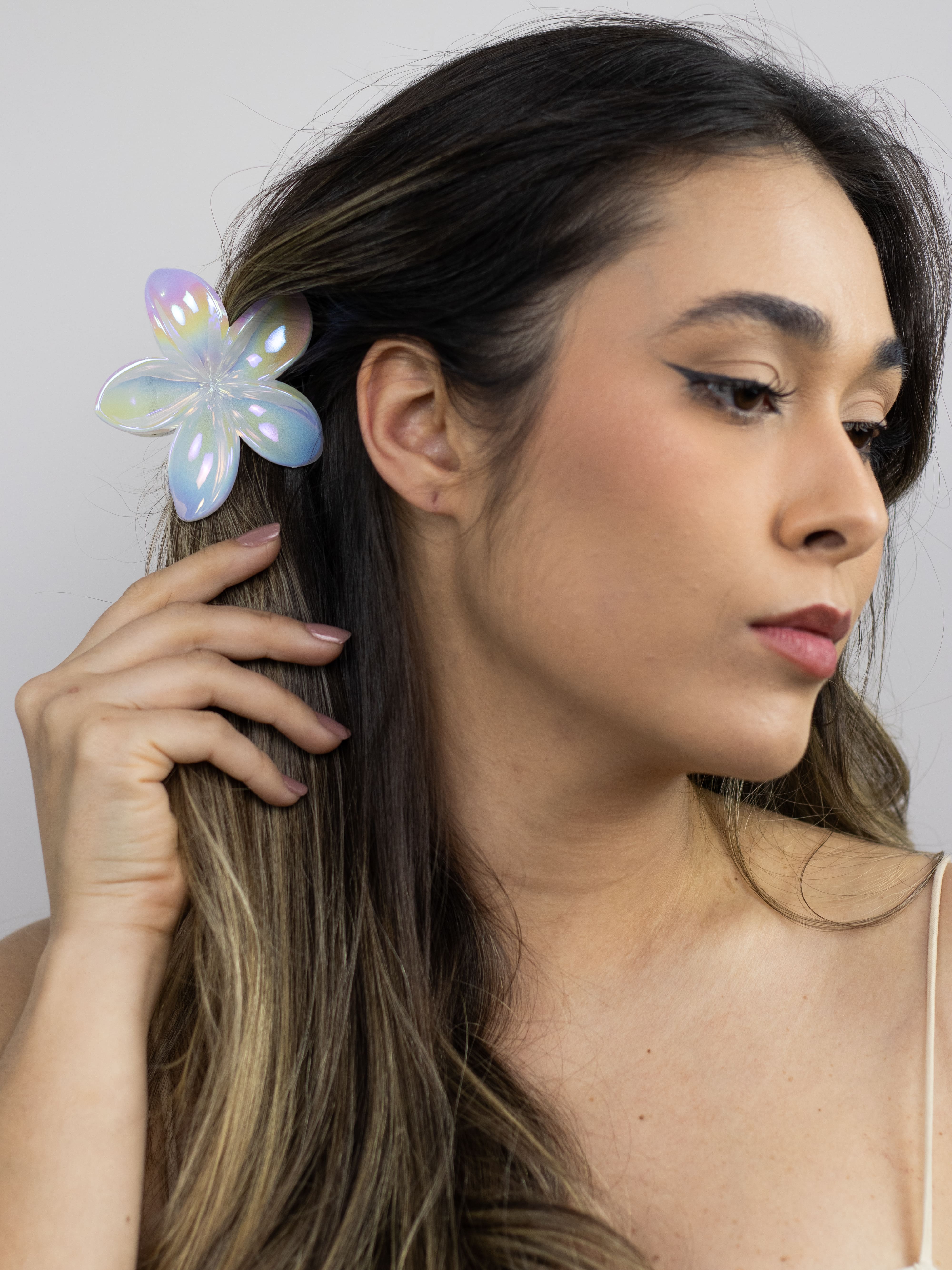 Piranha de Flor Holográfica Branca