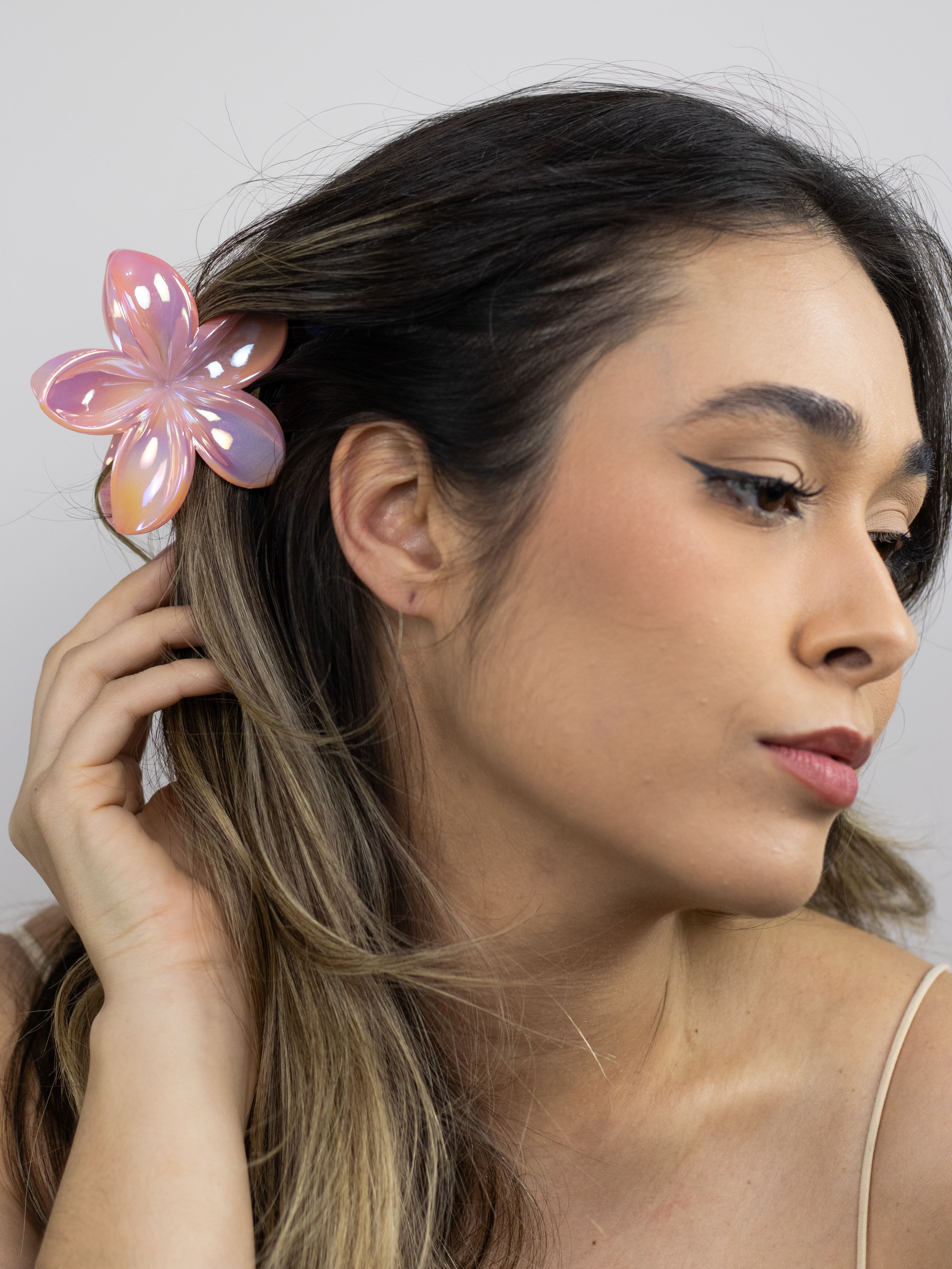 Piranha de Flor Holográfica Rosa Claro