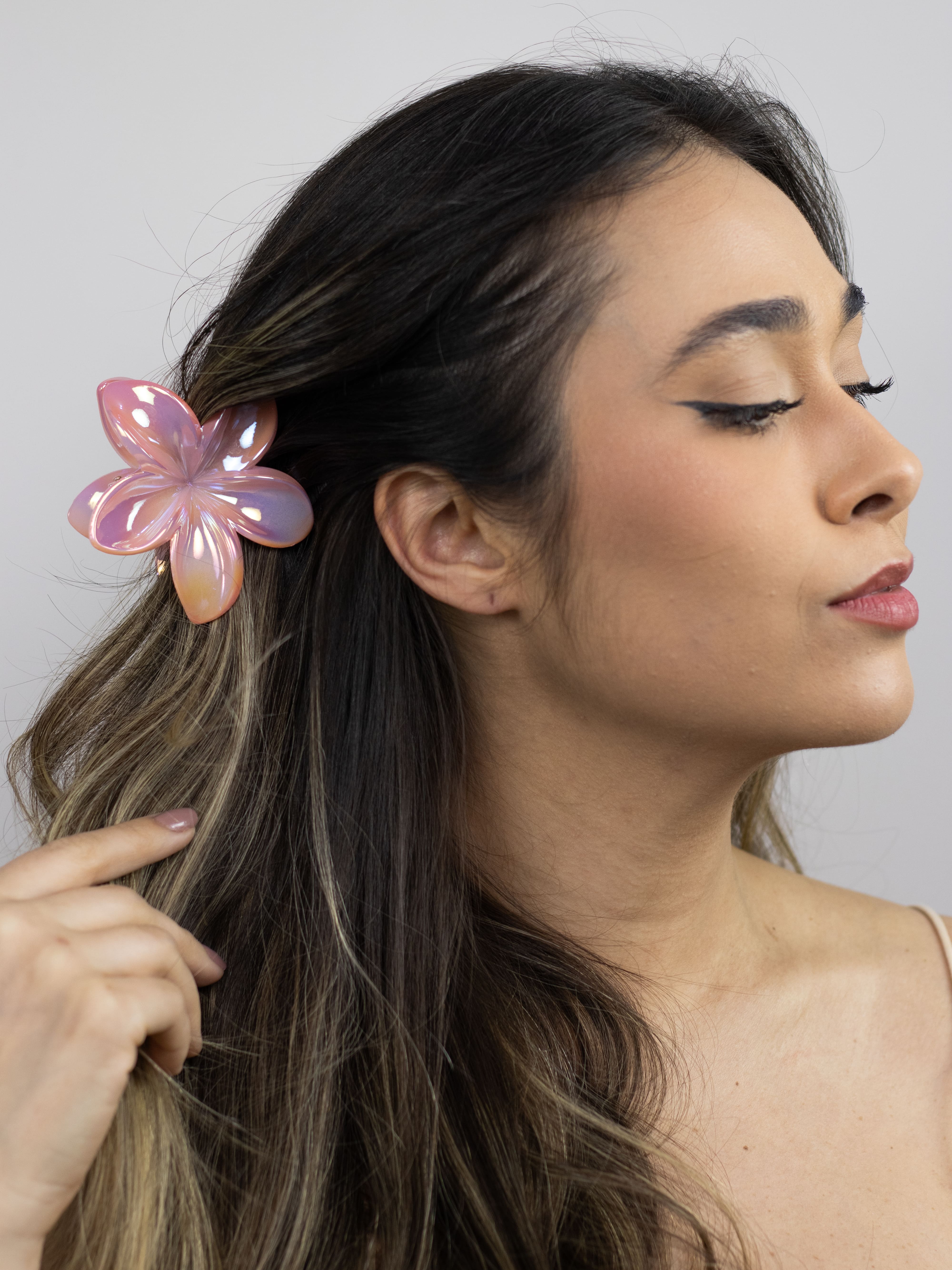 Piranha de Flor Holográfica Rosa Claro