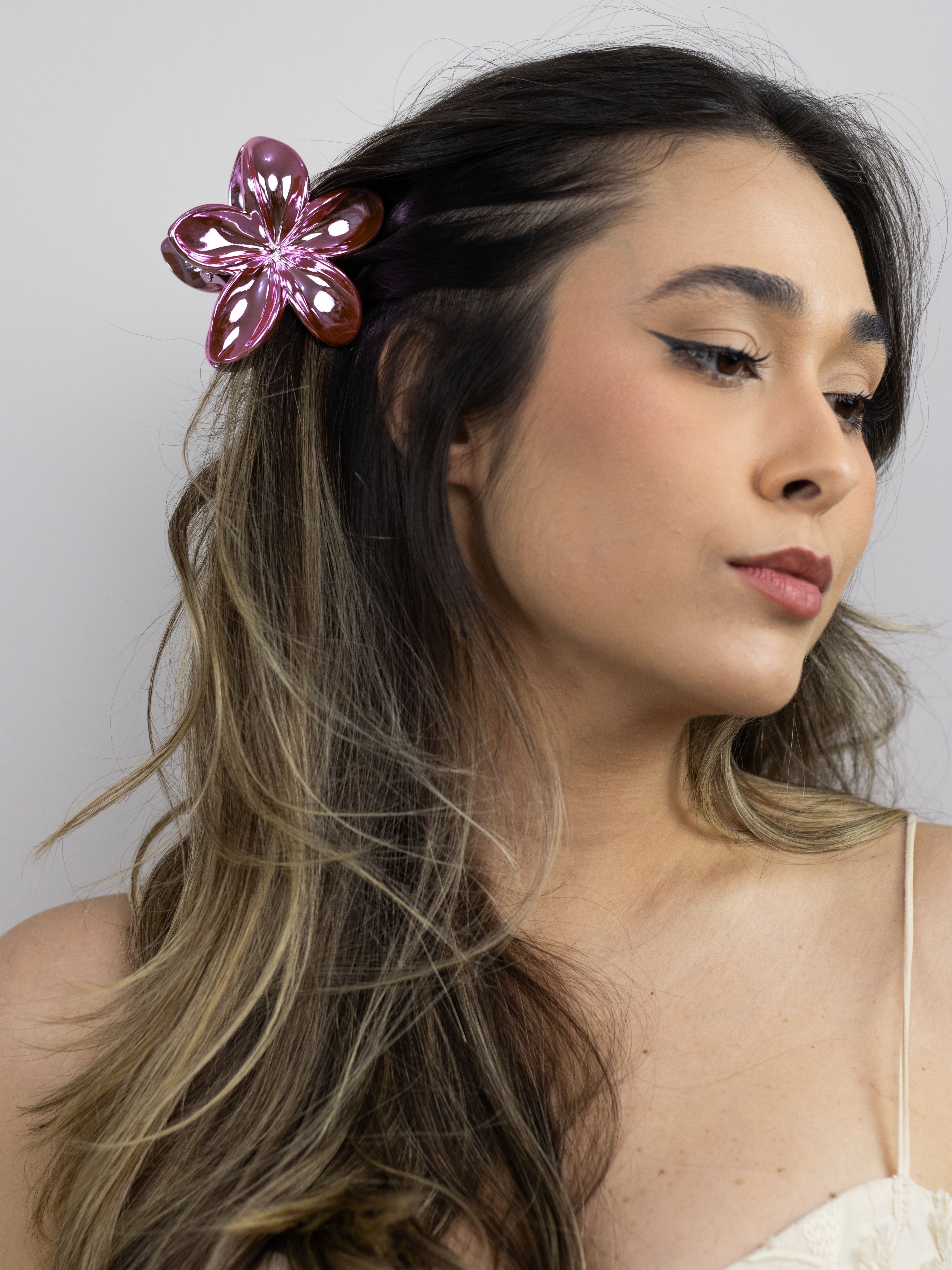 Piranha de Flor Metalizada Rosa Claro