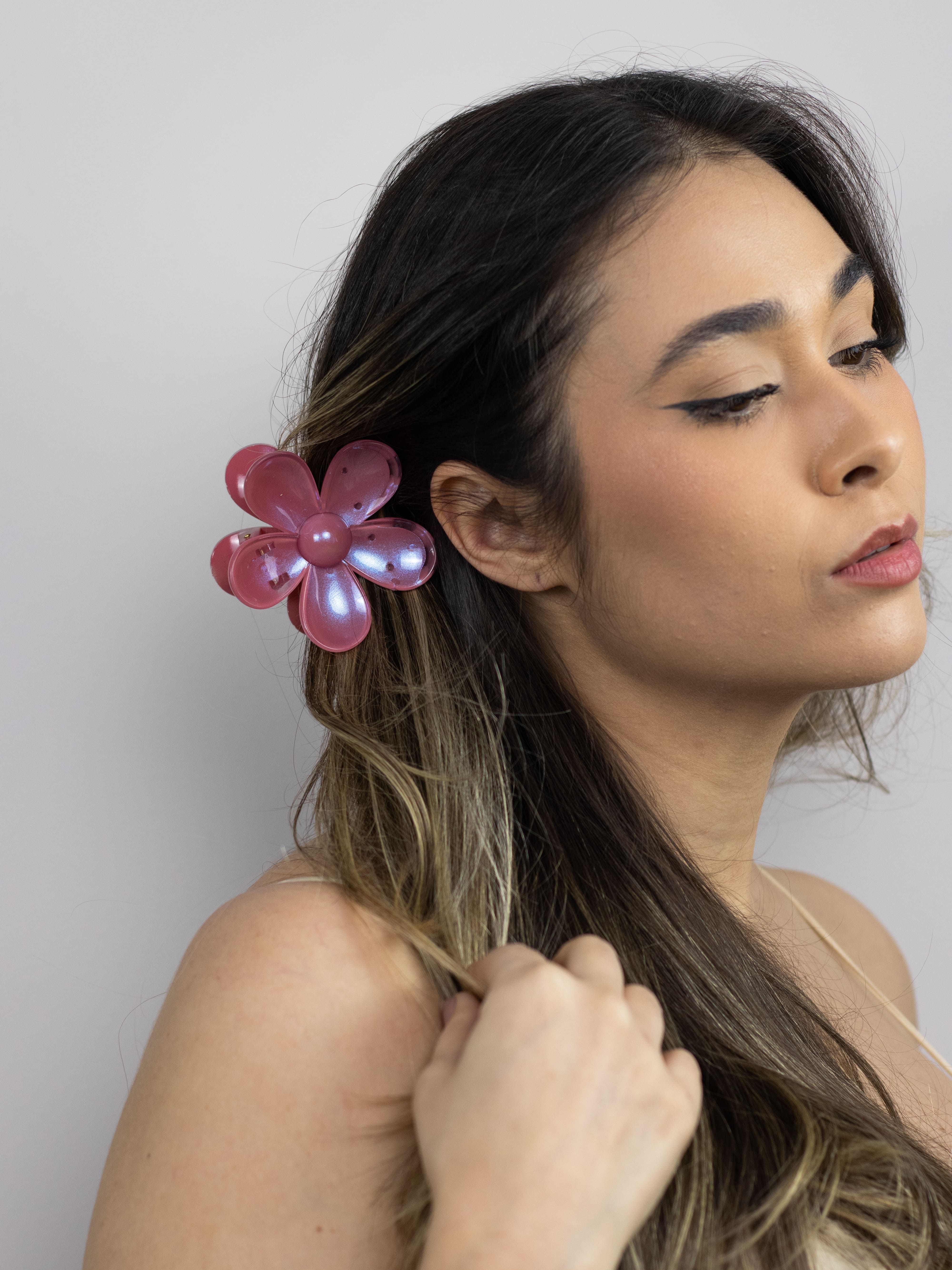 Piranha de Flor Margarida com Brilho Rosa