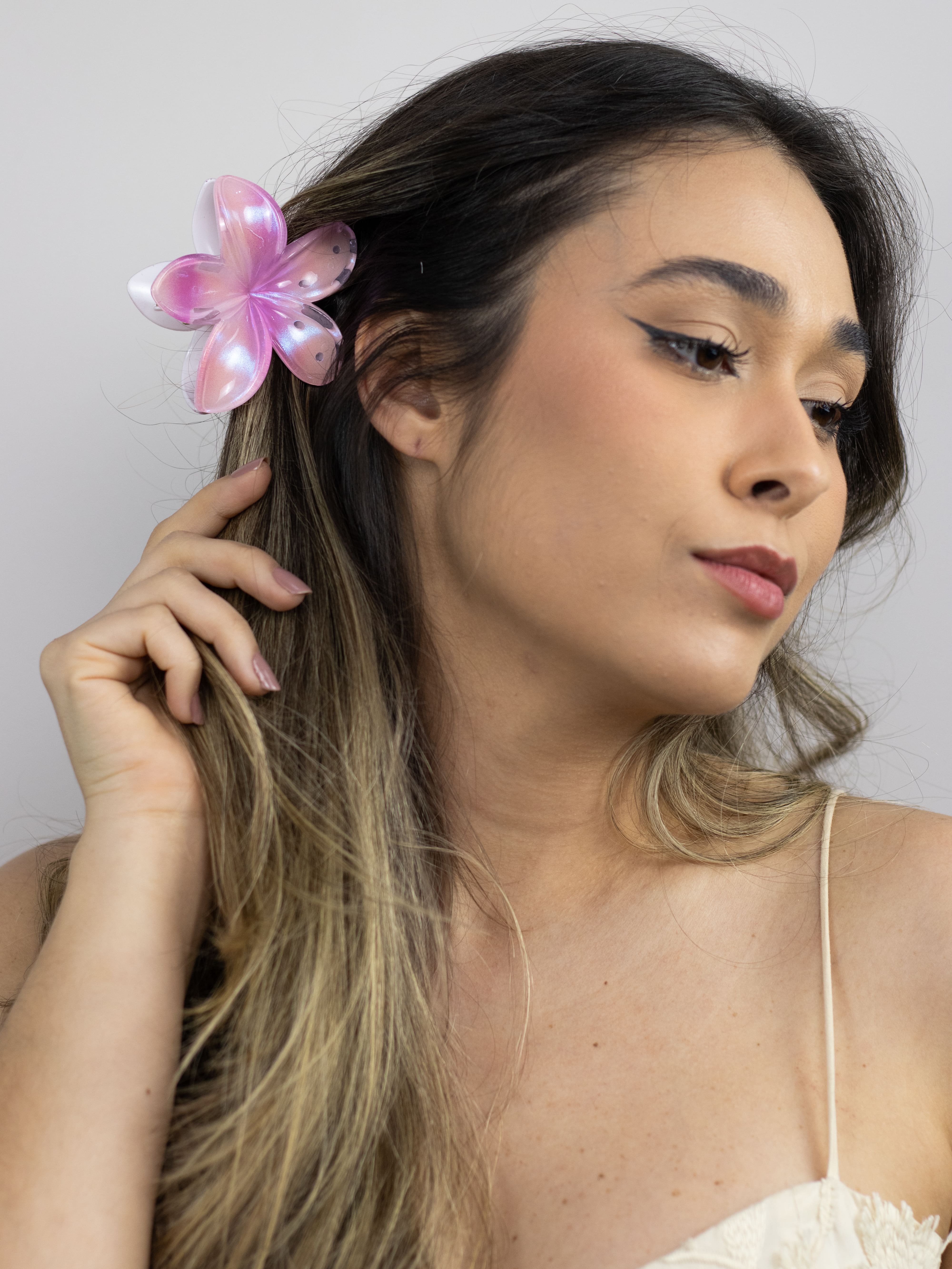 Piranha de Flor de Brilho Tons de Rosa