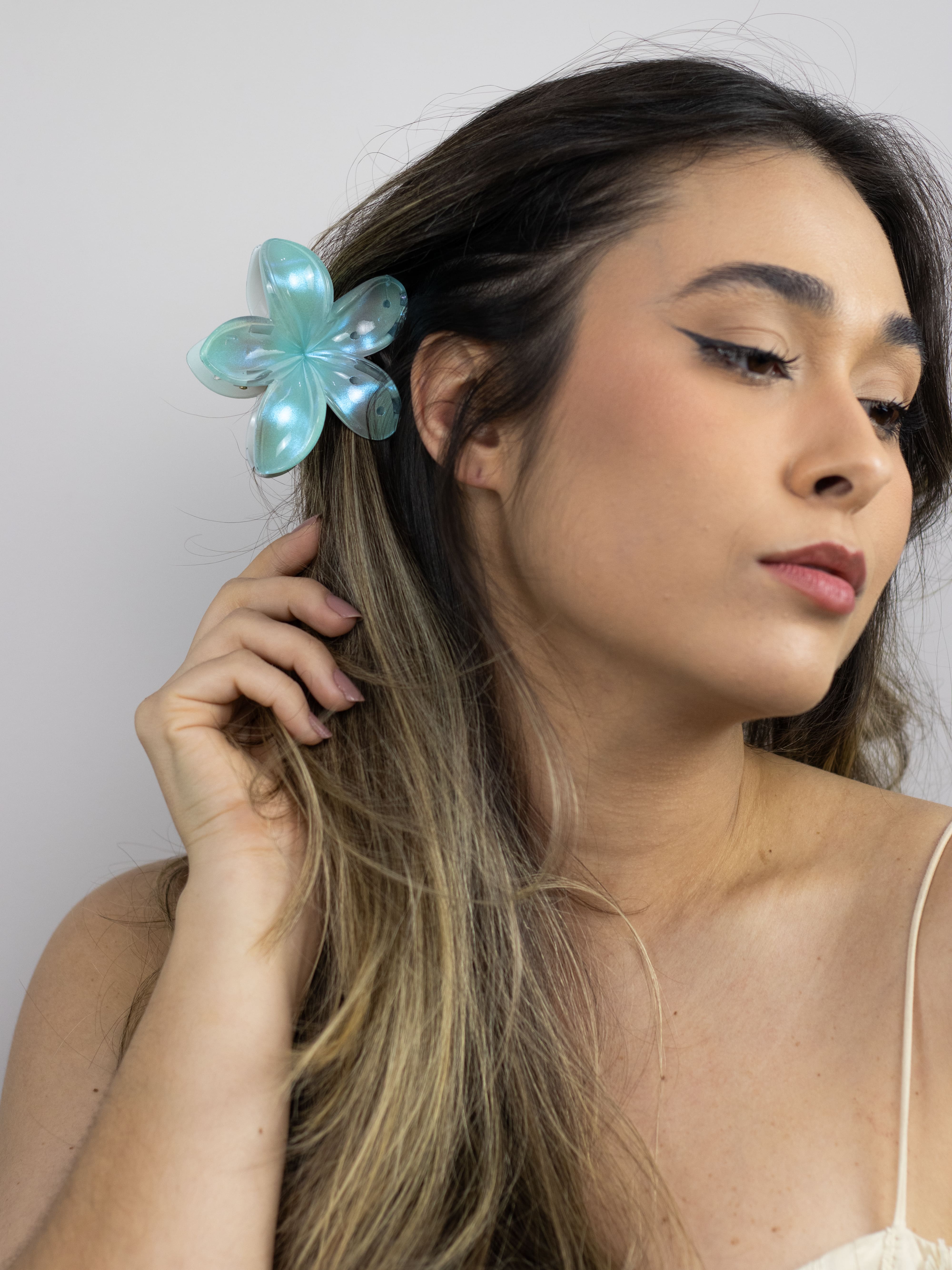 Piranha de Flor de Brilho Tons de Azul