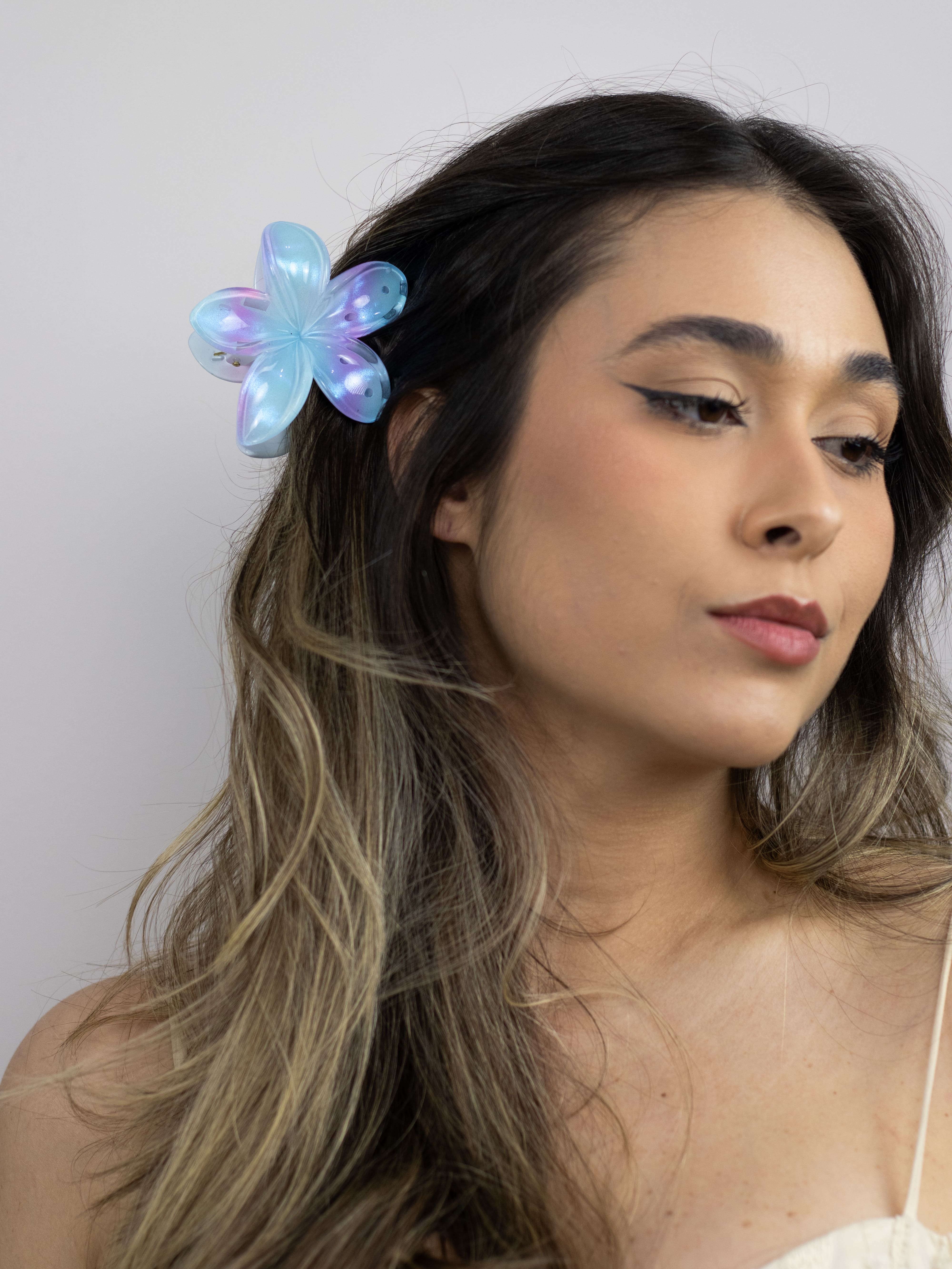 Piranha de Flor de Brilho Tons de Azul com Lilás