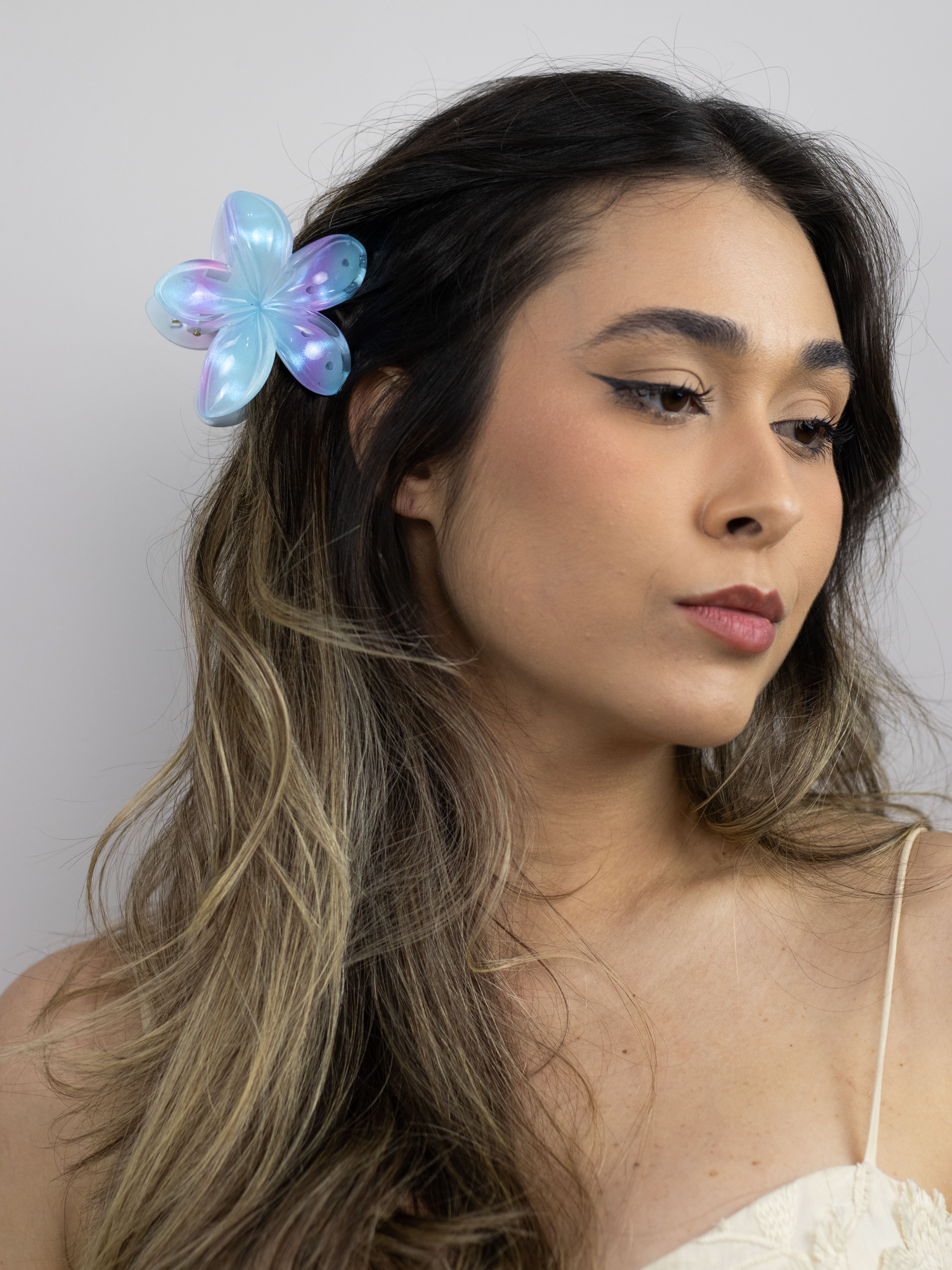 Piranha de Flor de Brilho Tons de Azul com Lilás