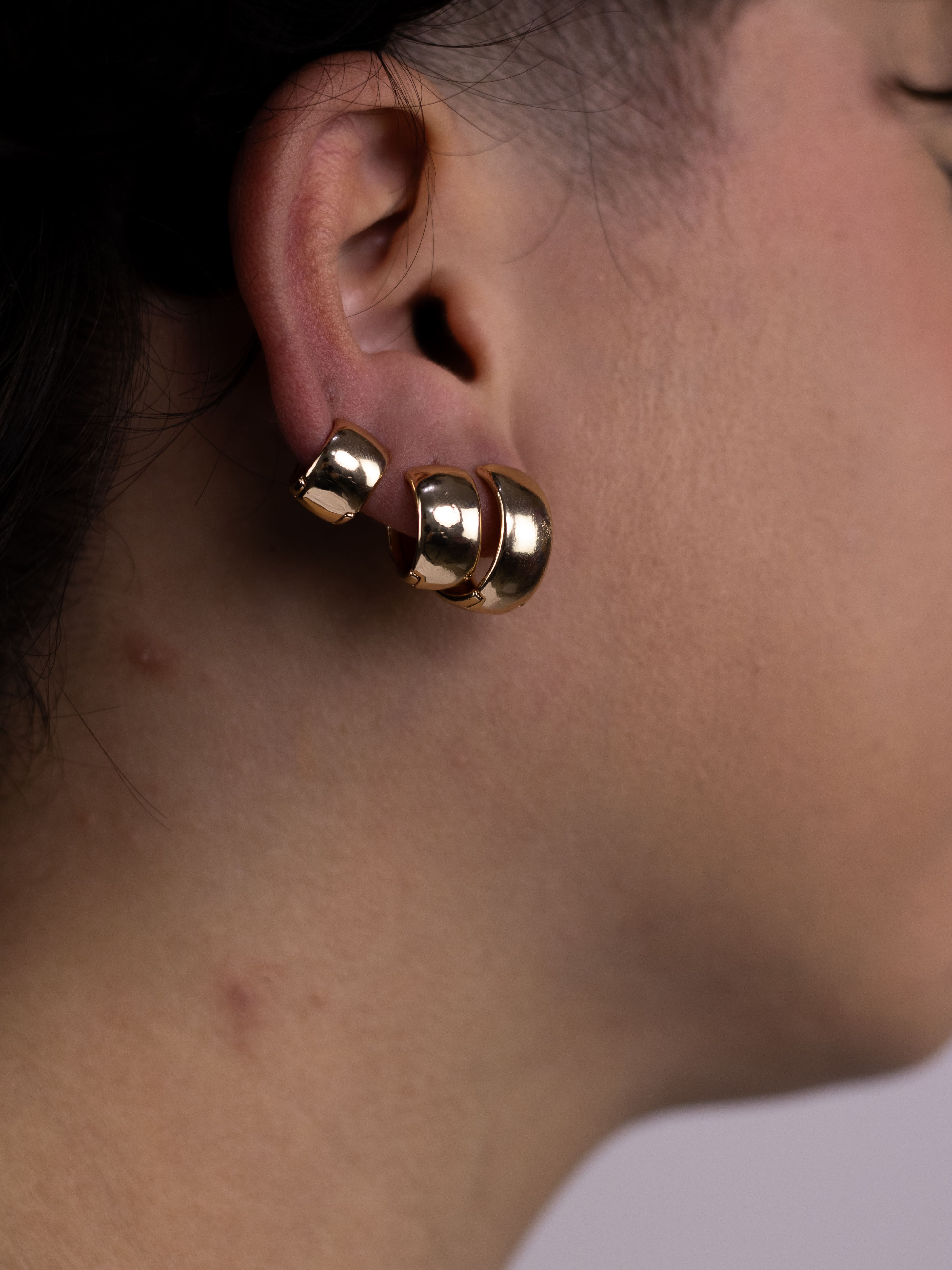 Brinco Trio Argolinha Lisa Dourada Média