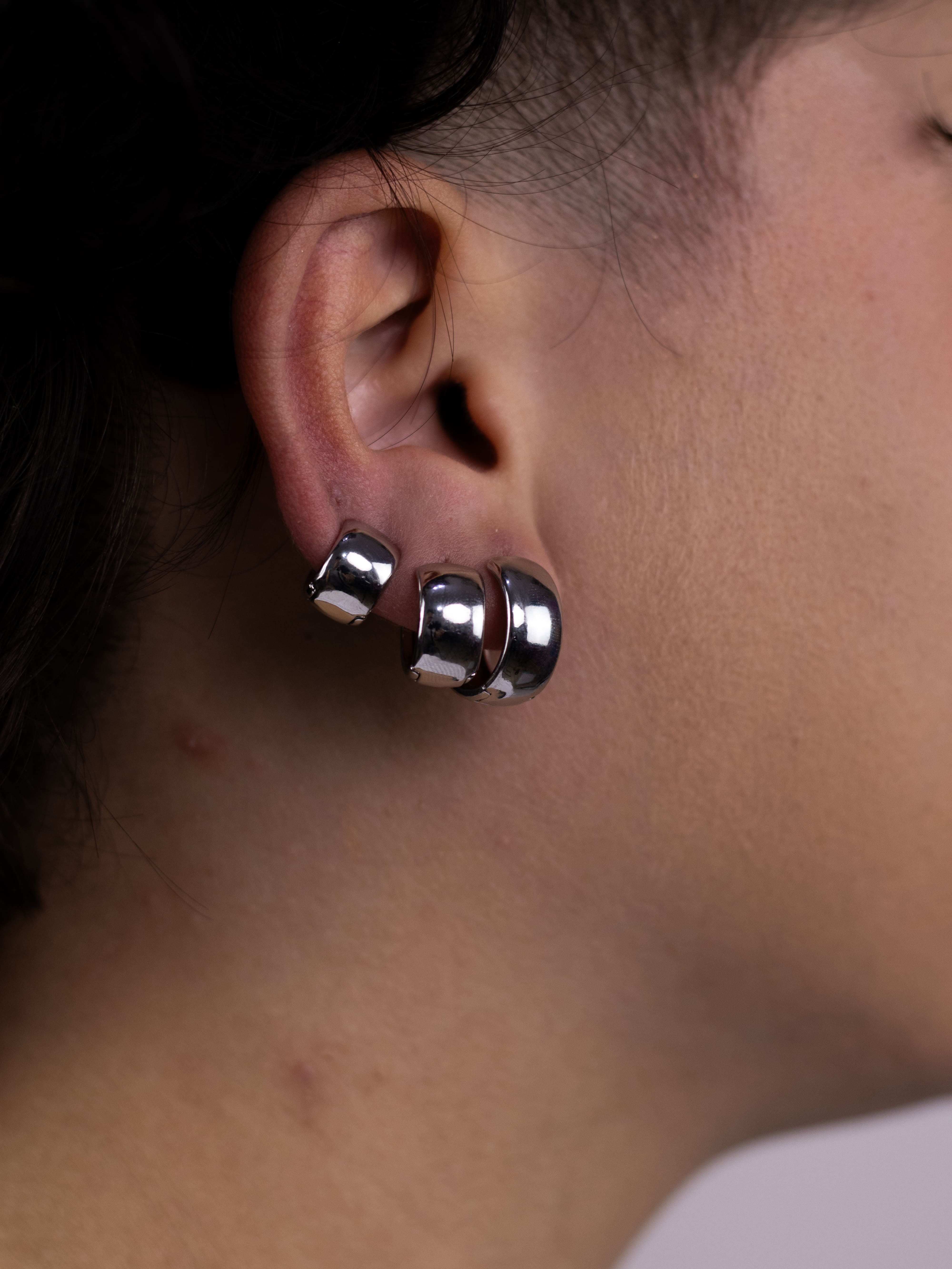 Brinco Trio Argolinha Lisa Prata Média