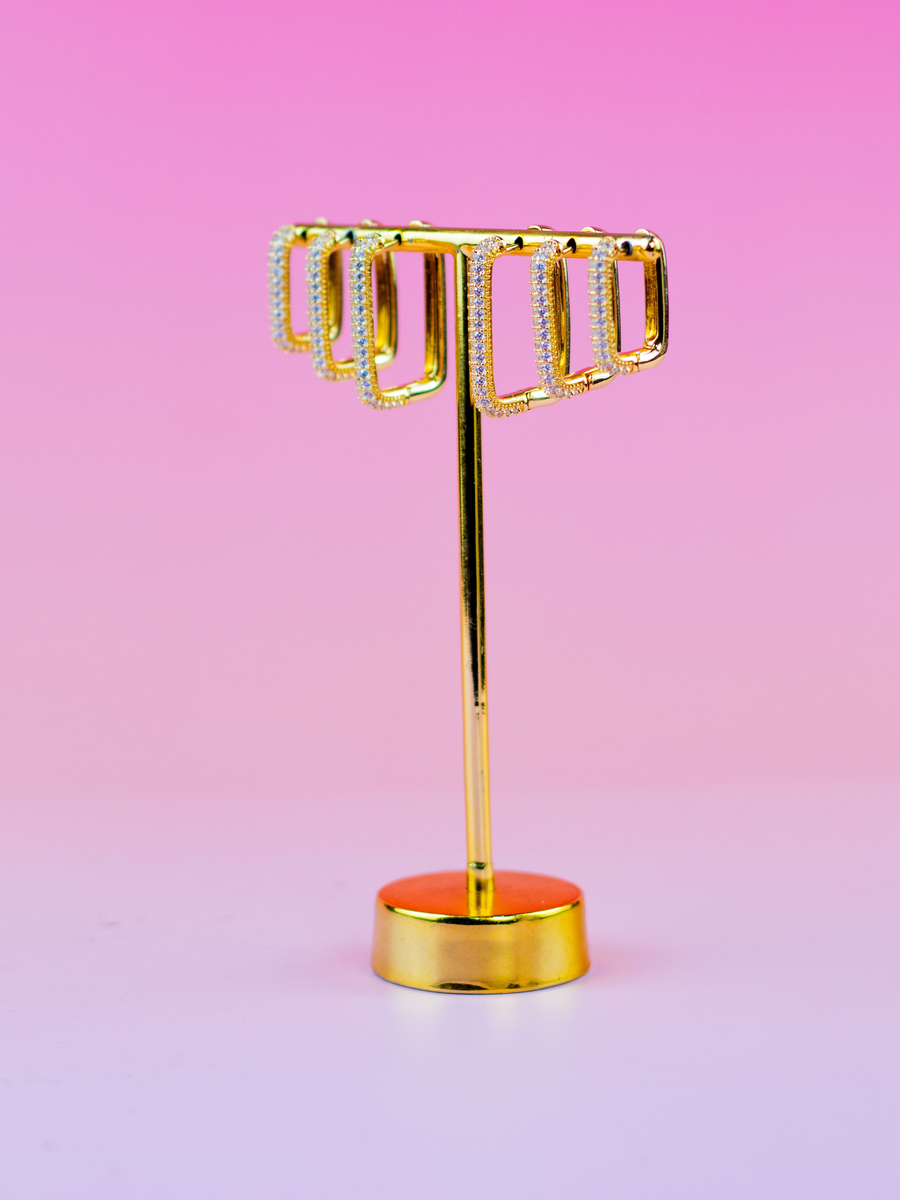 Brinco Trio Argolinha Dourada de Zircônia Quadrada