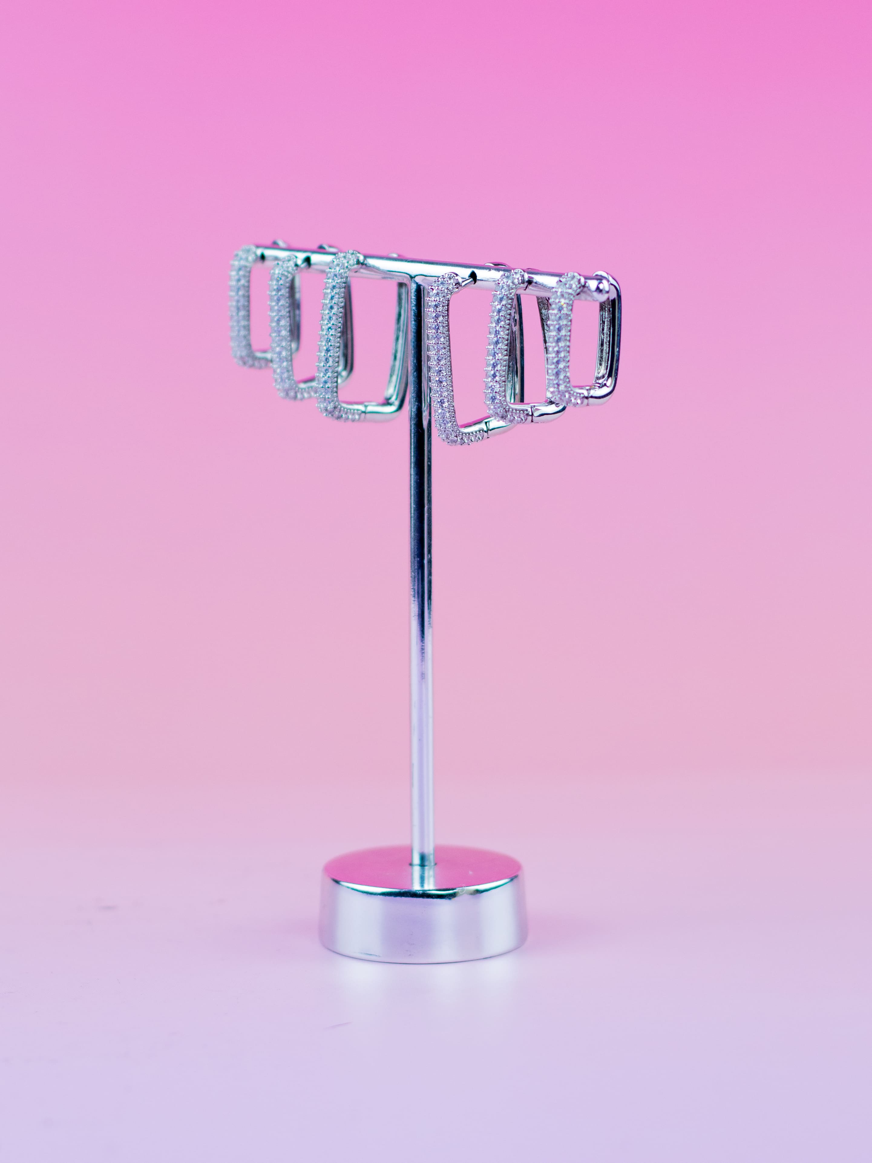 Brinco Trio Argolinha Prata de Zircônia Quadrada