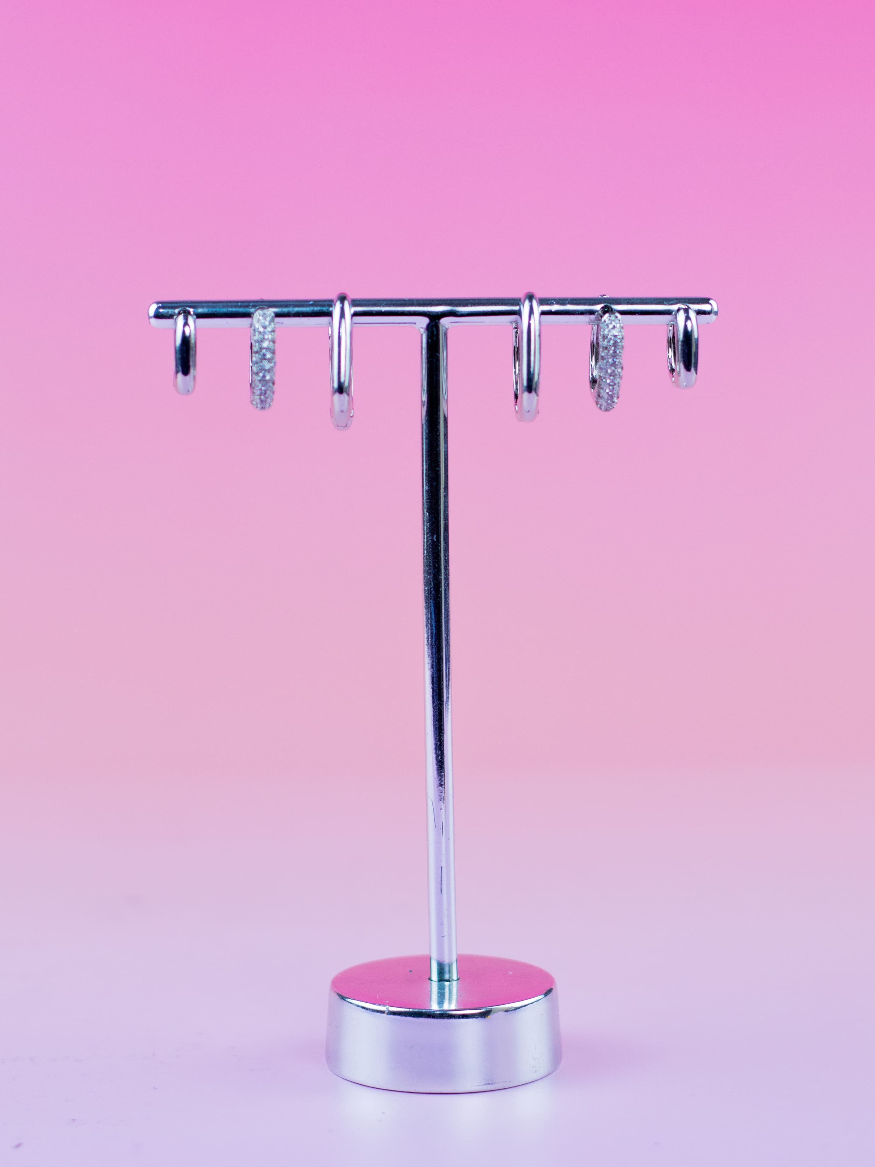 Brinco Trio de Argolinha Prata Quadrade de Zircônia e Metal