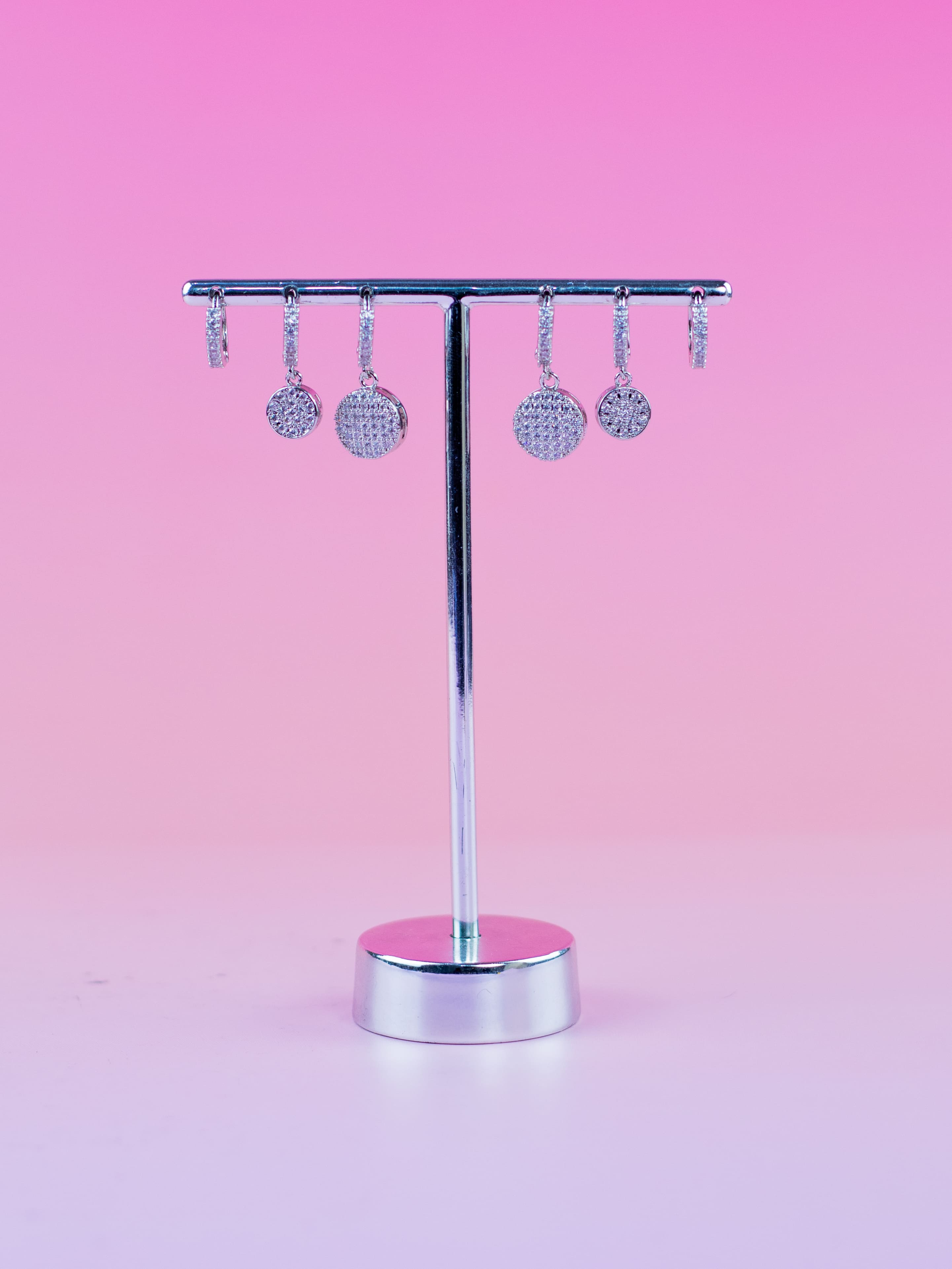 Brinco Trio de Argolinha Prata com Pingente de Bolinha de Zircônia