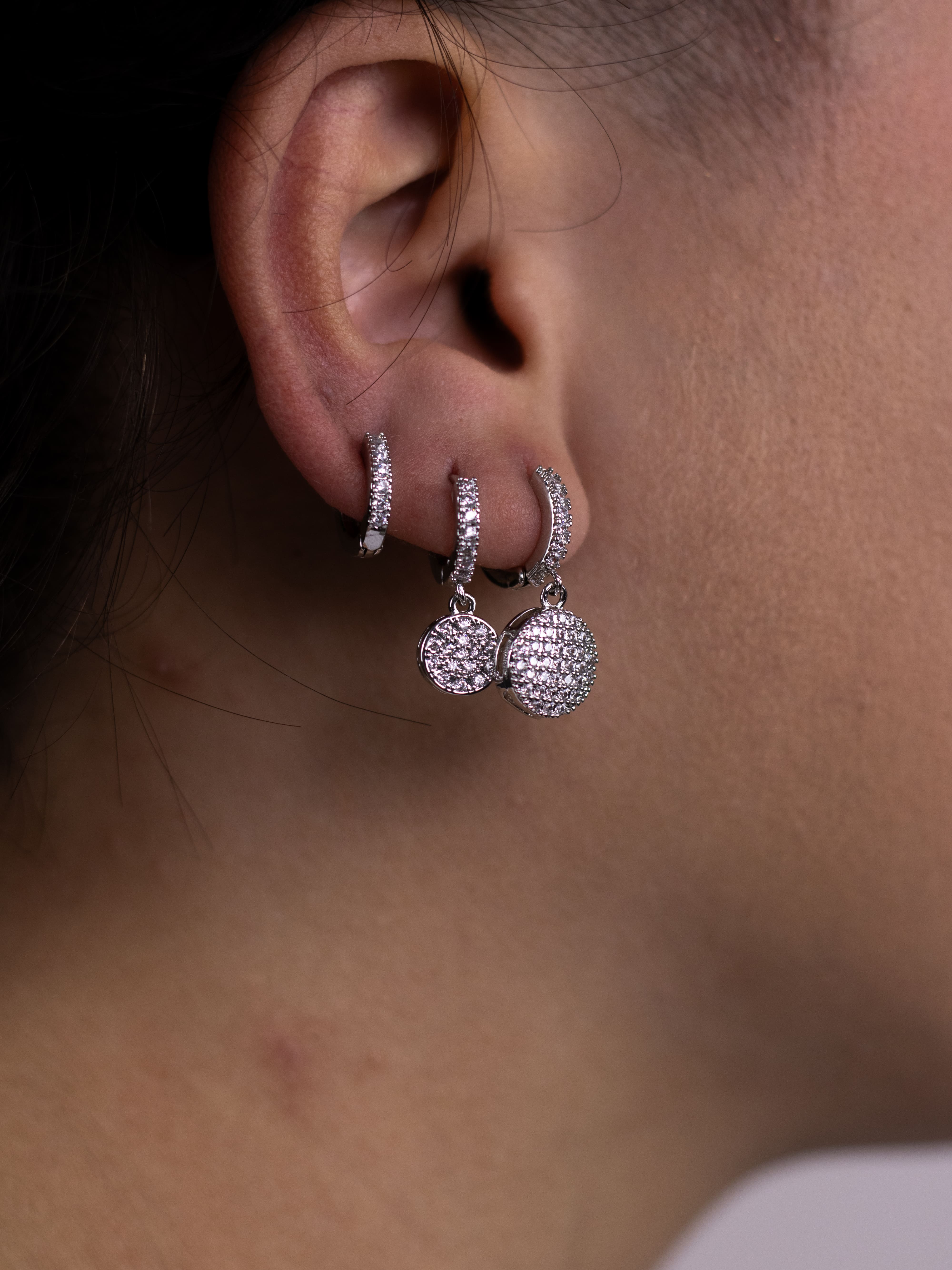 Brinco Trio de Argolinha Prata com Pingente de Bolinha de Zircônia