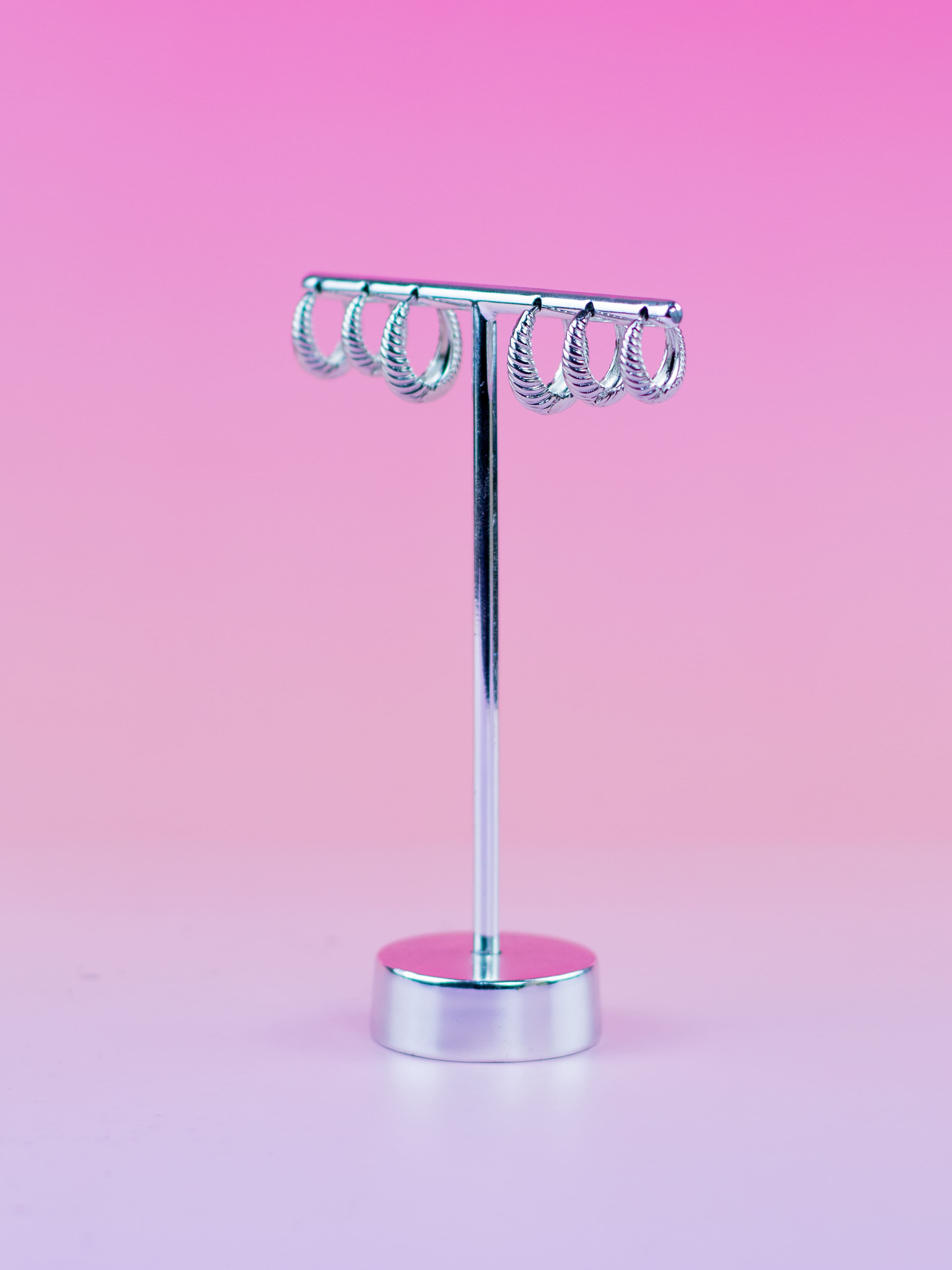 Brinco Trio Argolinha de Metal Prata Liso com Friso