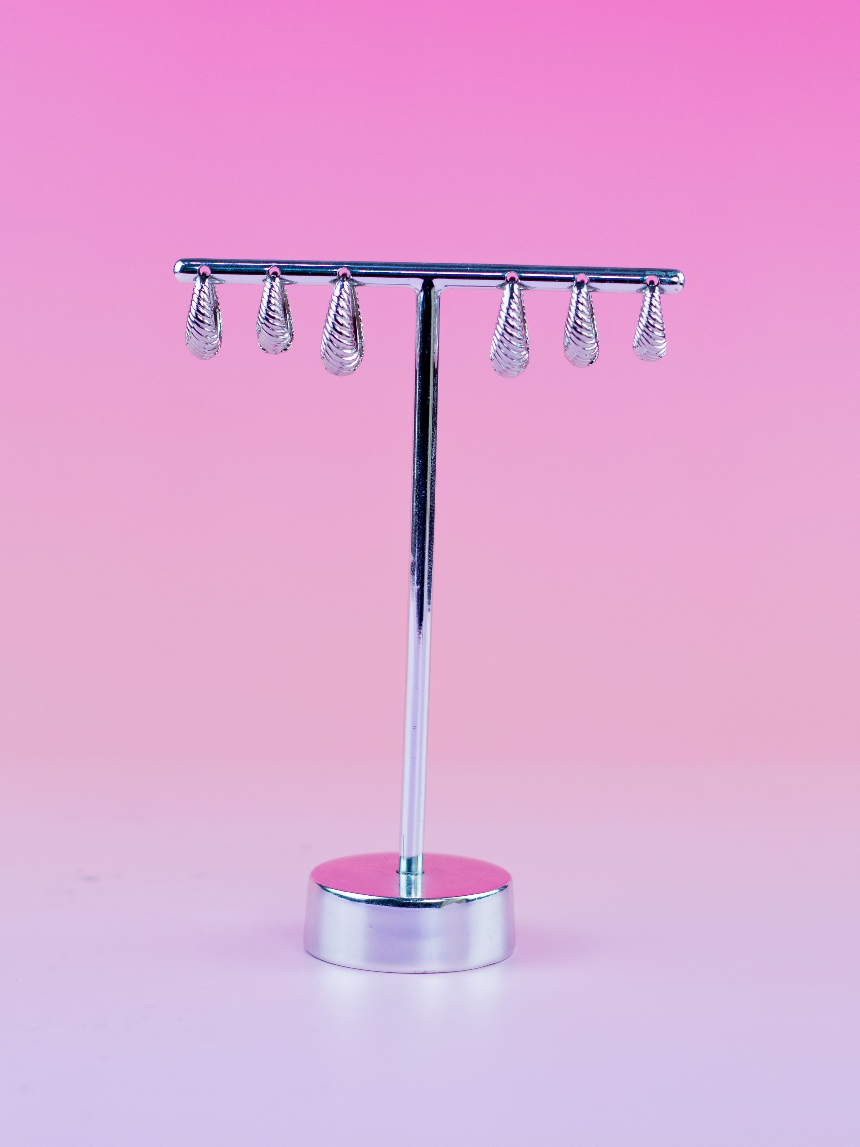 Brinco Trio Argolinha de Metal Prata Liso com Friso