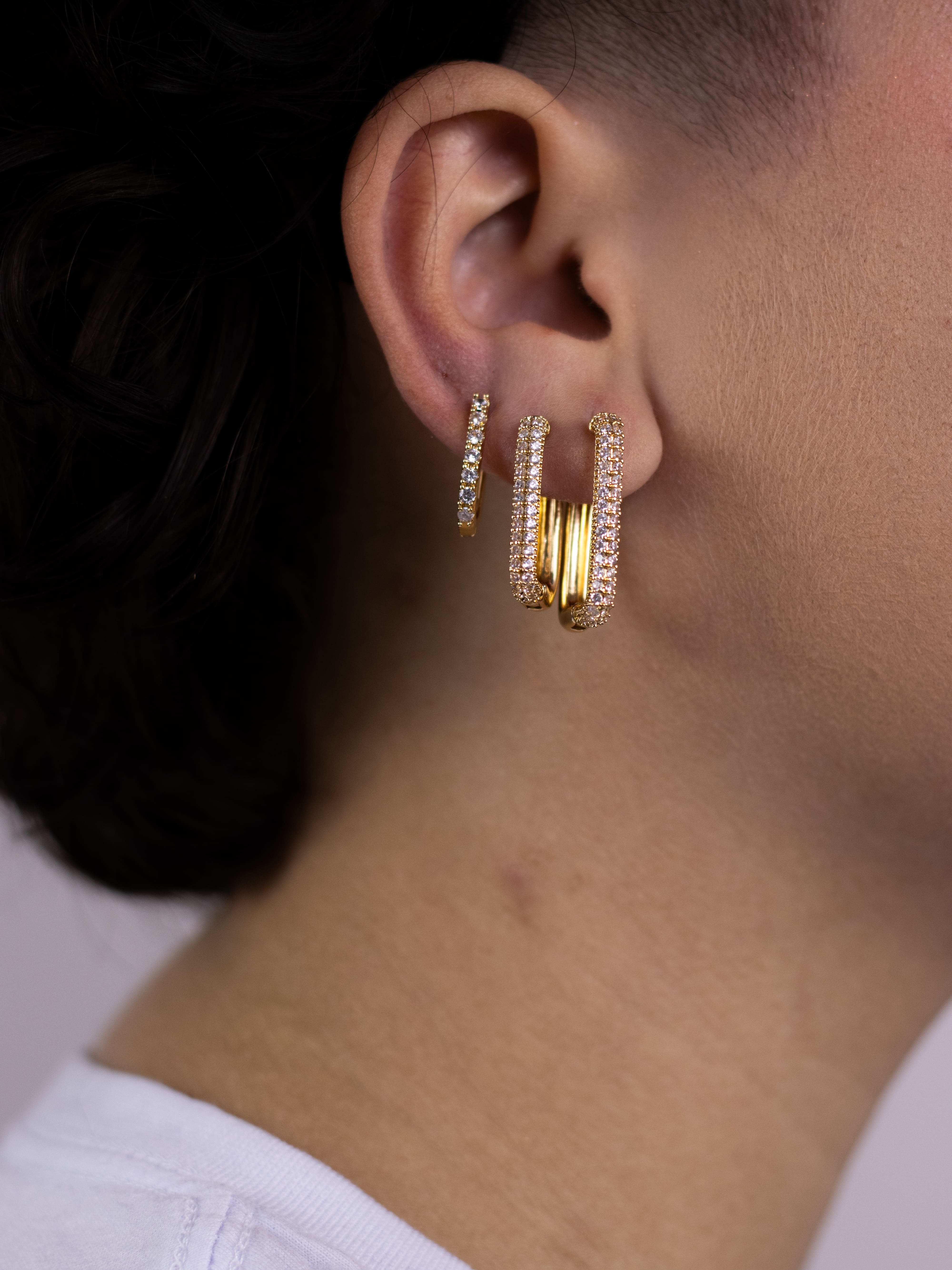 Brinco Trio de Argolinha Dourado com Zircônia