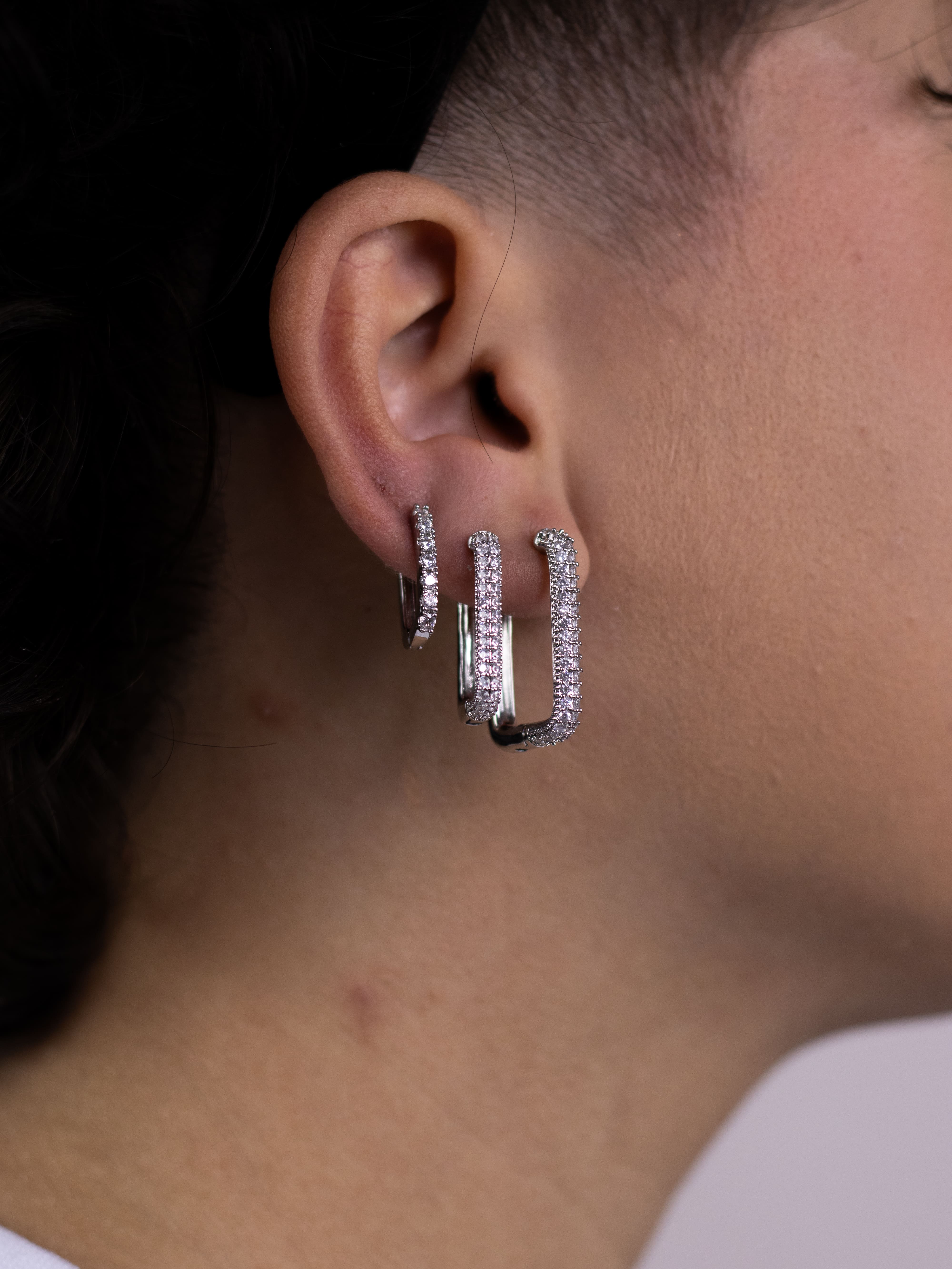 Brinco Trio de Argolinha Prata com Zircônia