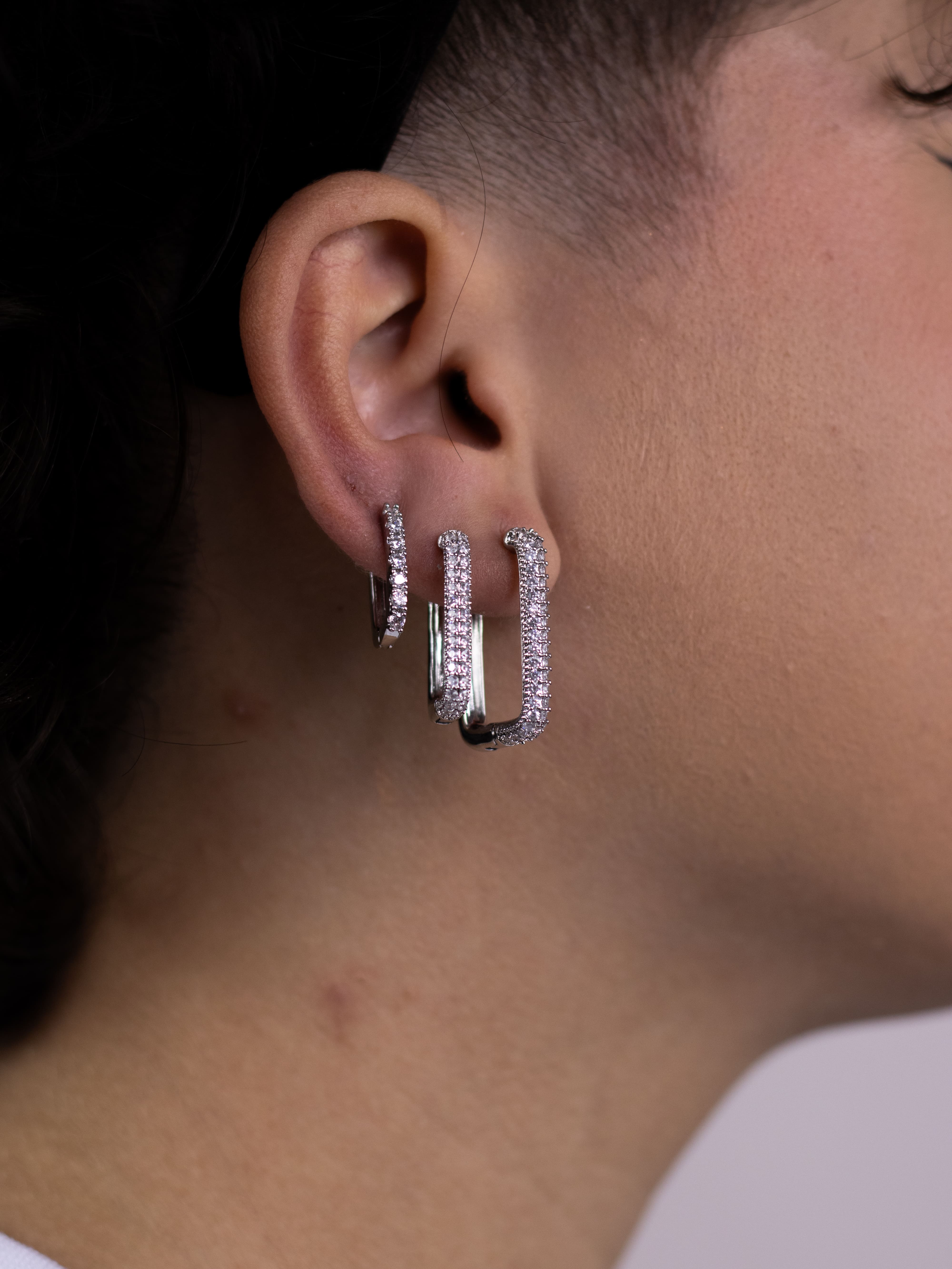 Brinco Trio de Argolinha Prata com Zircônia