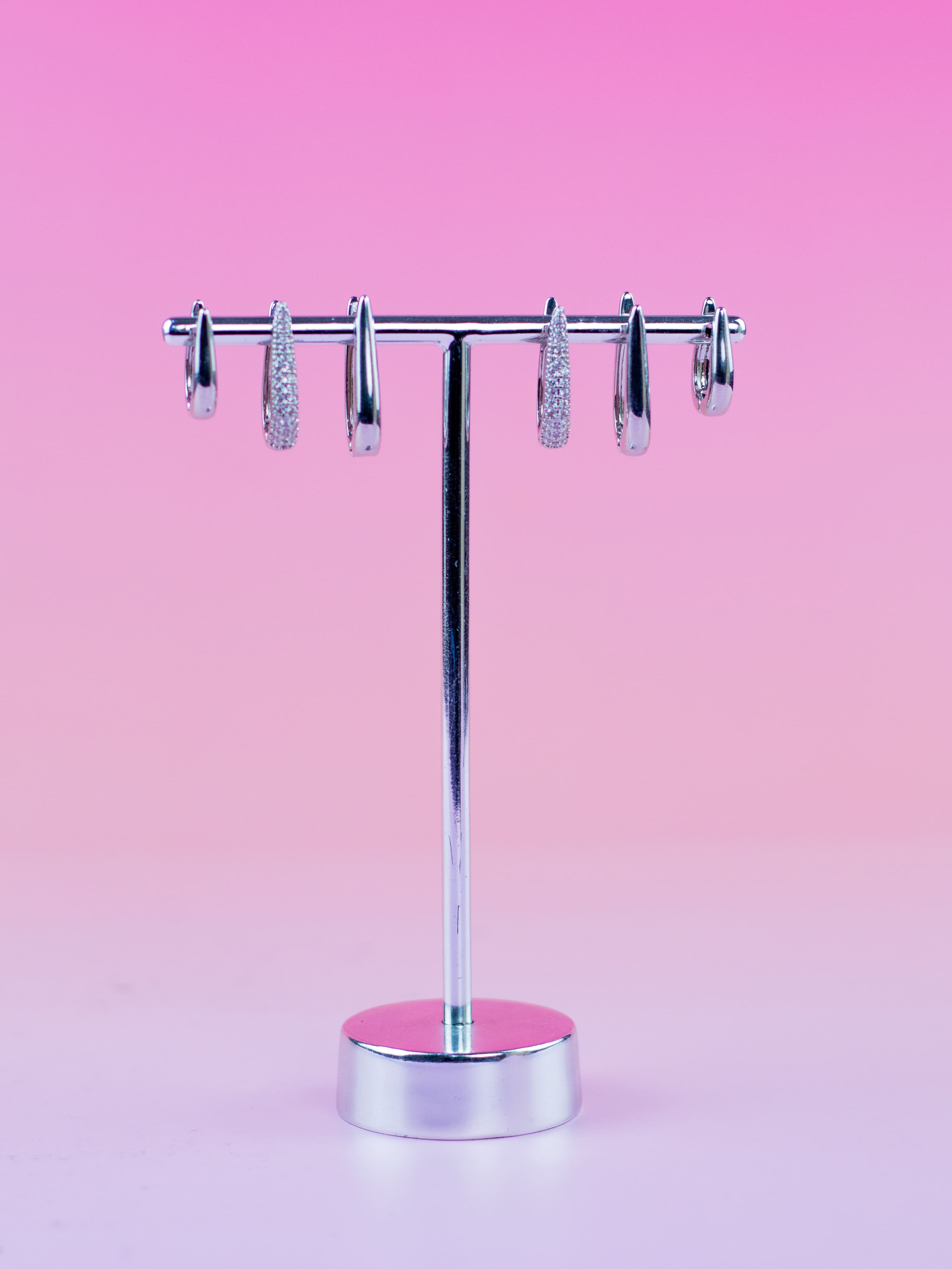 Brinco Trio de Argolinha Prata Lisa e Zircônia