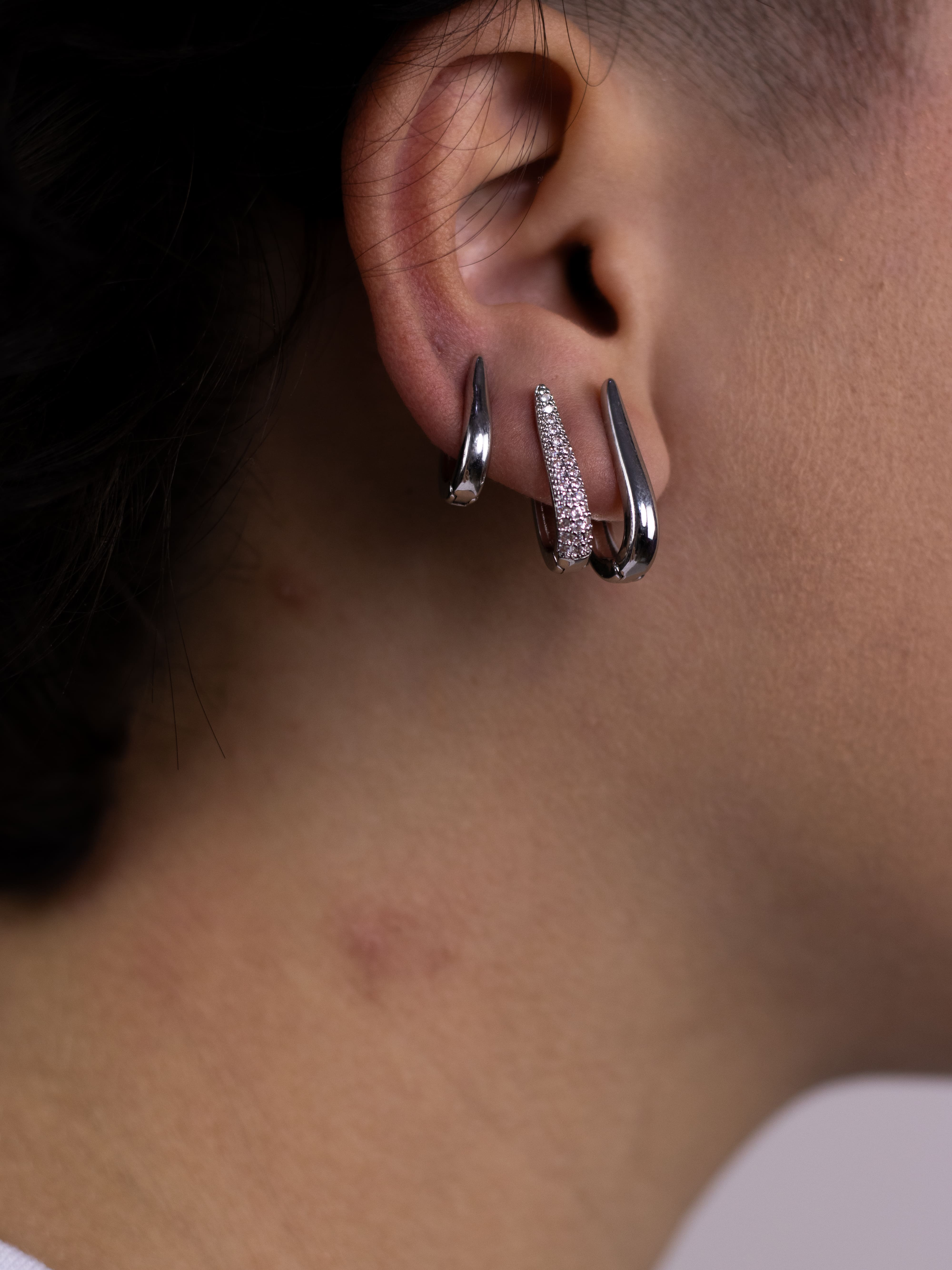 Brinco Trio de Argolinha Prata Lisa e Zircônia