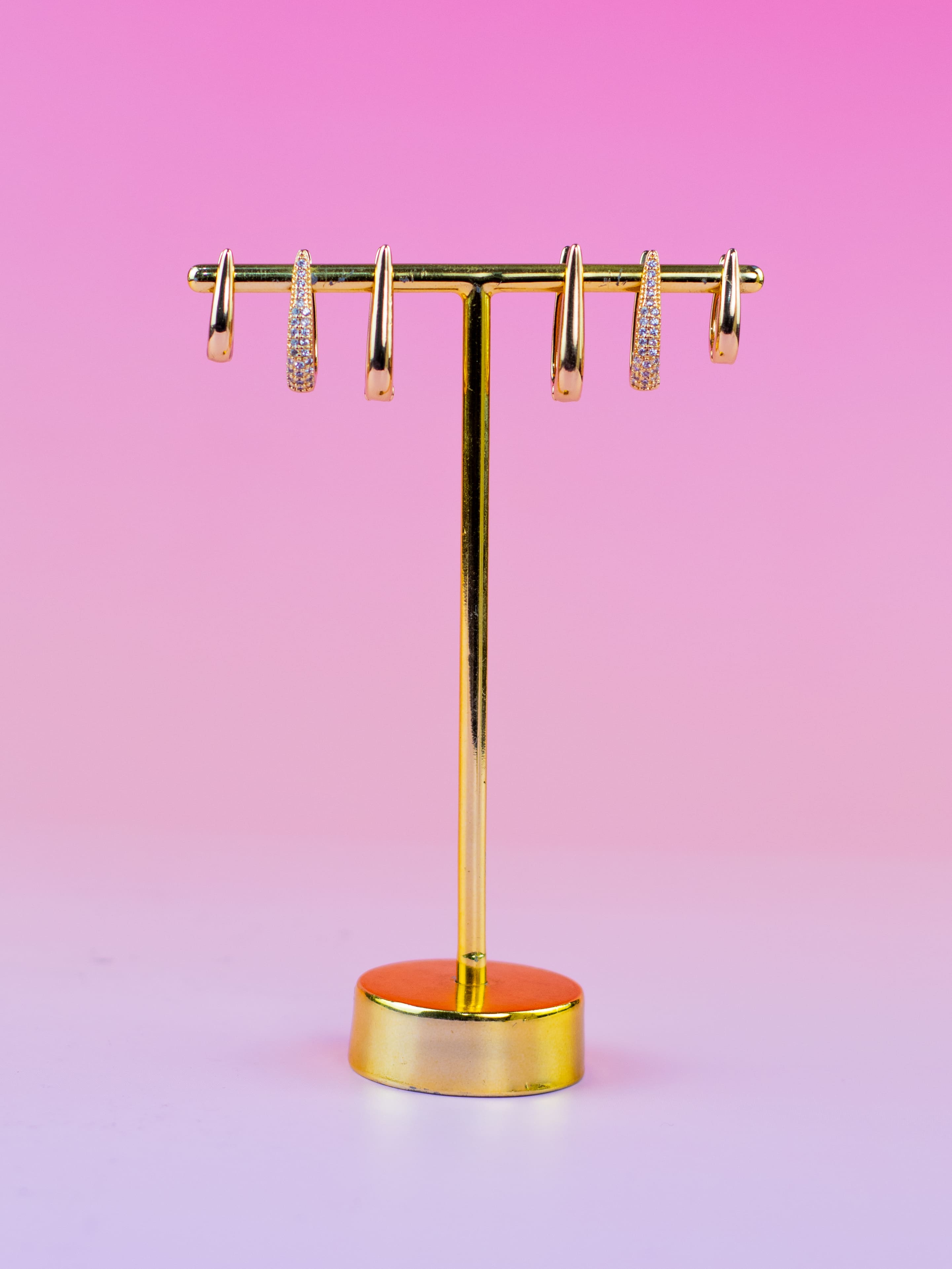 Brinco Trio de Argolinha Dourada Lisa e Zircônia