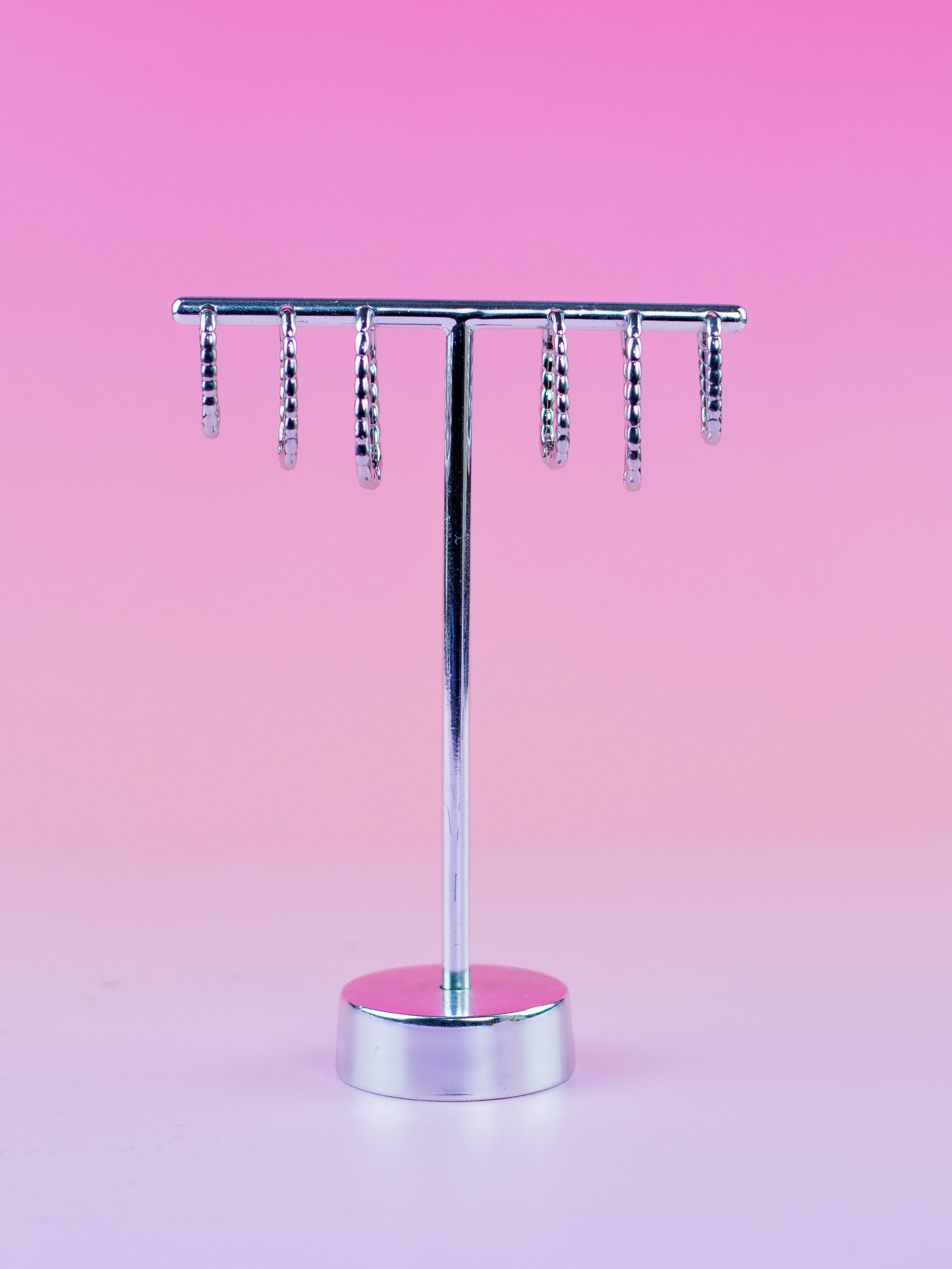 Brinco Trio de Argolinha Prata Quadrada de Metal com Friso