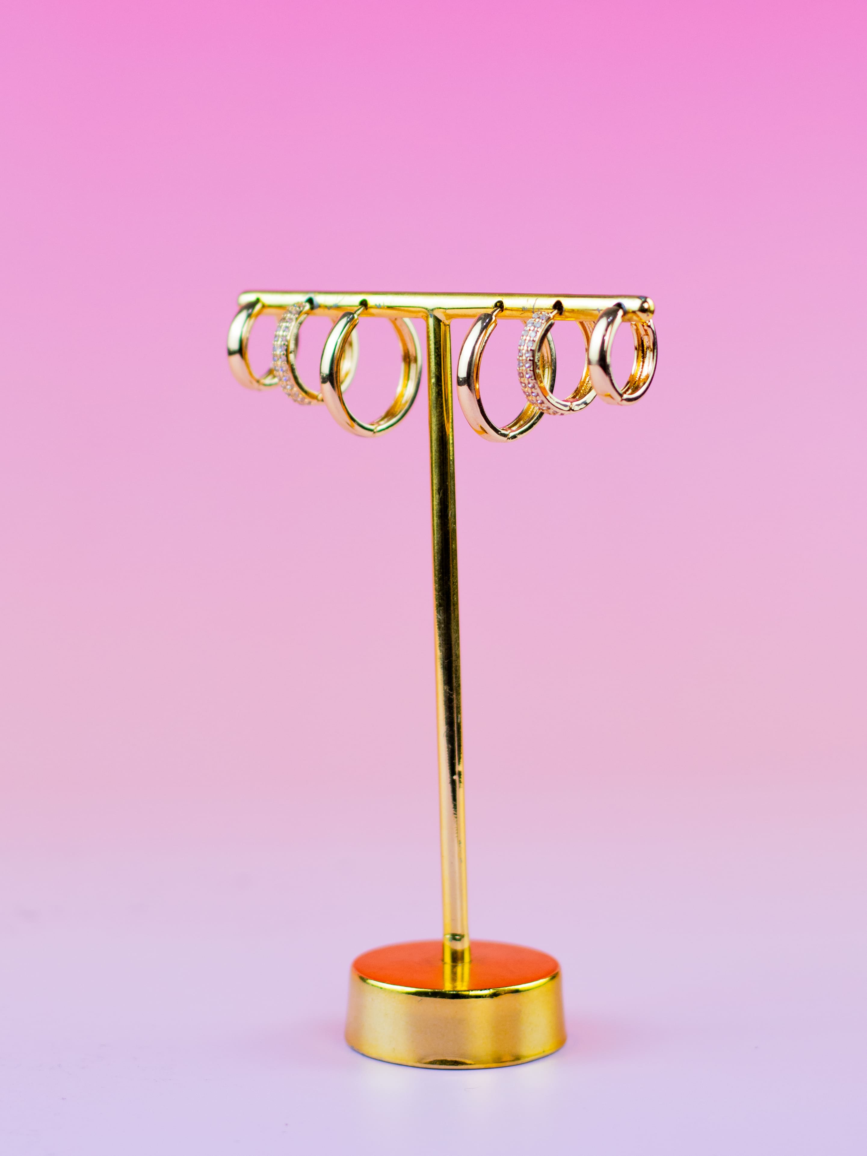 Brinco Trio de Argolinha de Zircônia com Metal Liso Dourado